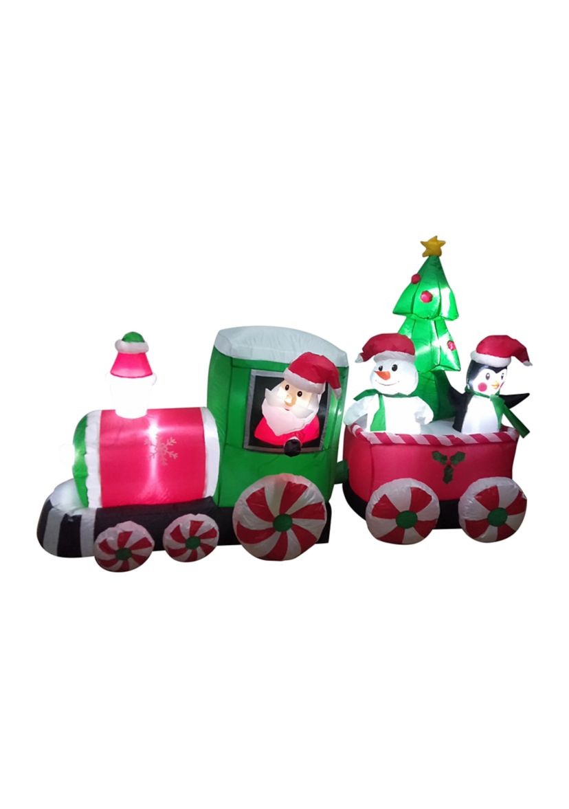 8 Inflatable Train With Santa and Friends Outdoor Christmas Decoration