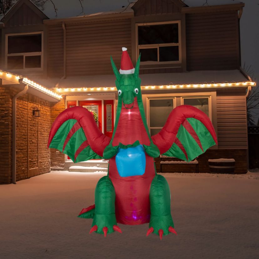 6 Inflatable LED Lighted Dragon with Gift Outdoor Christmas Decoration