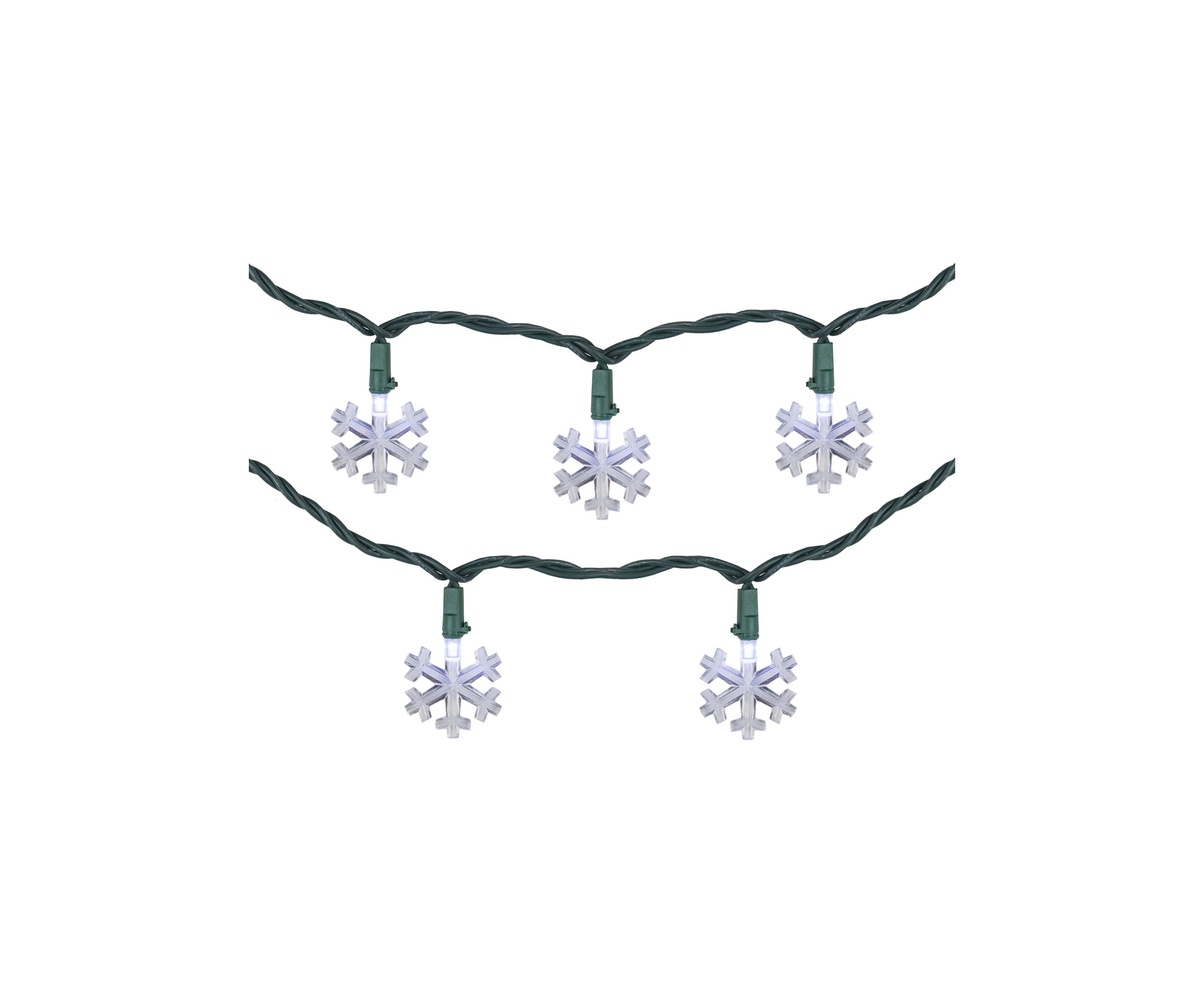 20-Count Pure White LED Snowflake Christmas Light Set  4.5ft Green Wire