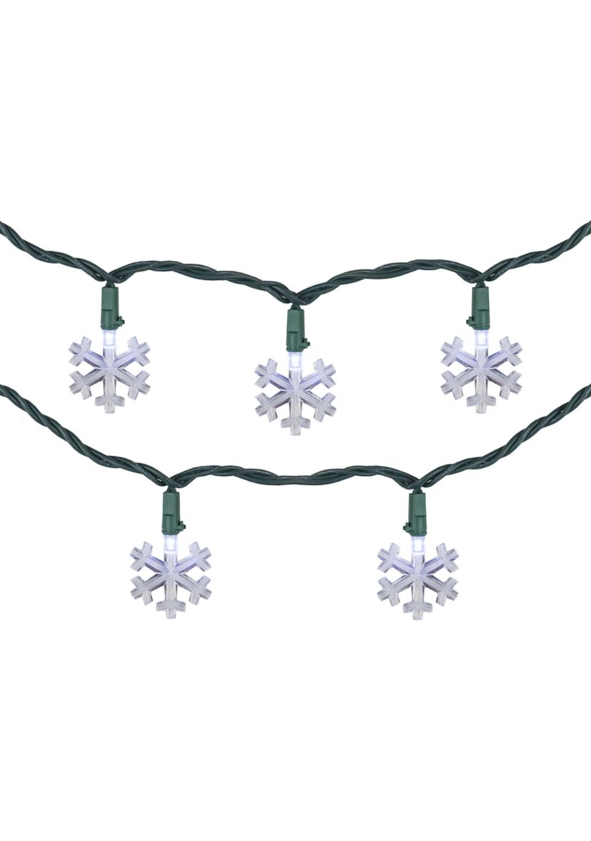 20-Count Pure White LED Snowflake Christmas Light Set  4.5ft Green Wire