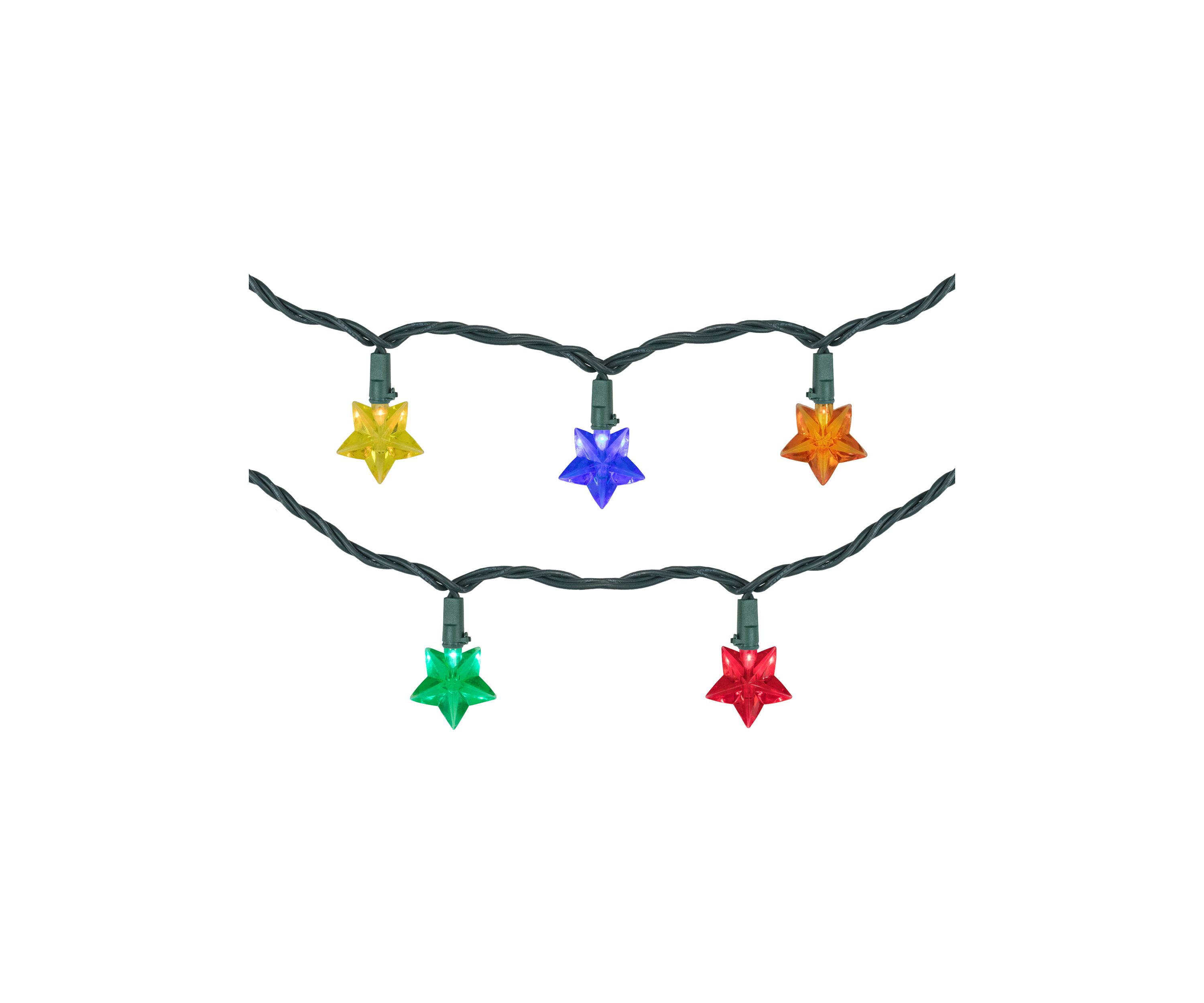 20-Count Multi-Colored LED Star Christmas Light Set  4.5ft Green Wire