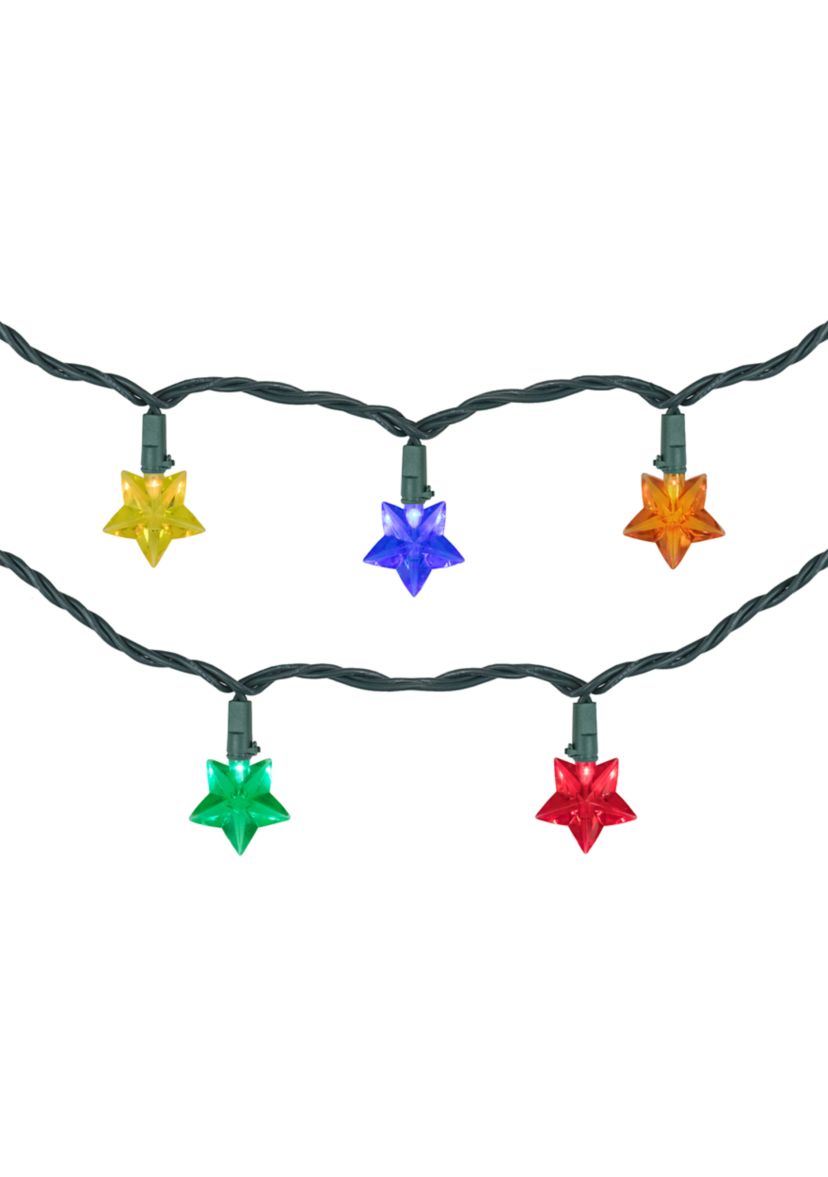 20-Count Multi-Colored LED Star Christmas Light Set  4.5ft Green Wire