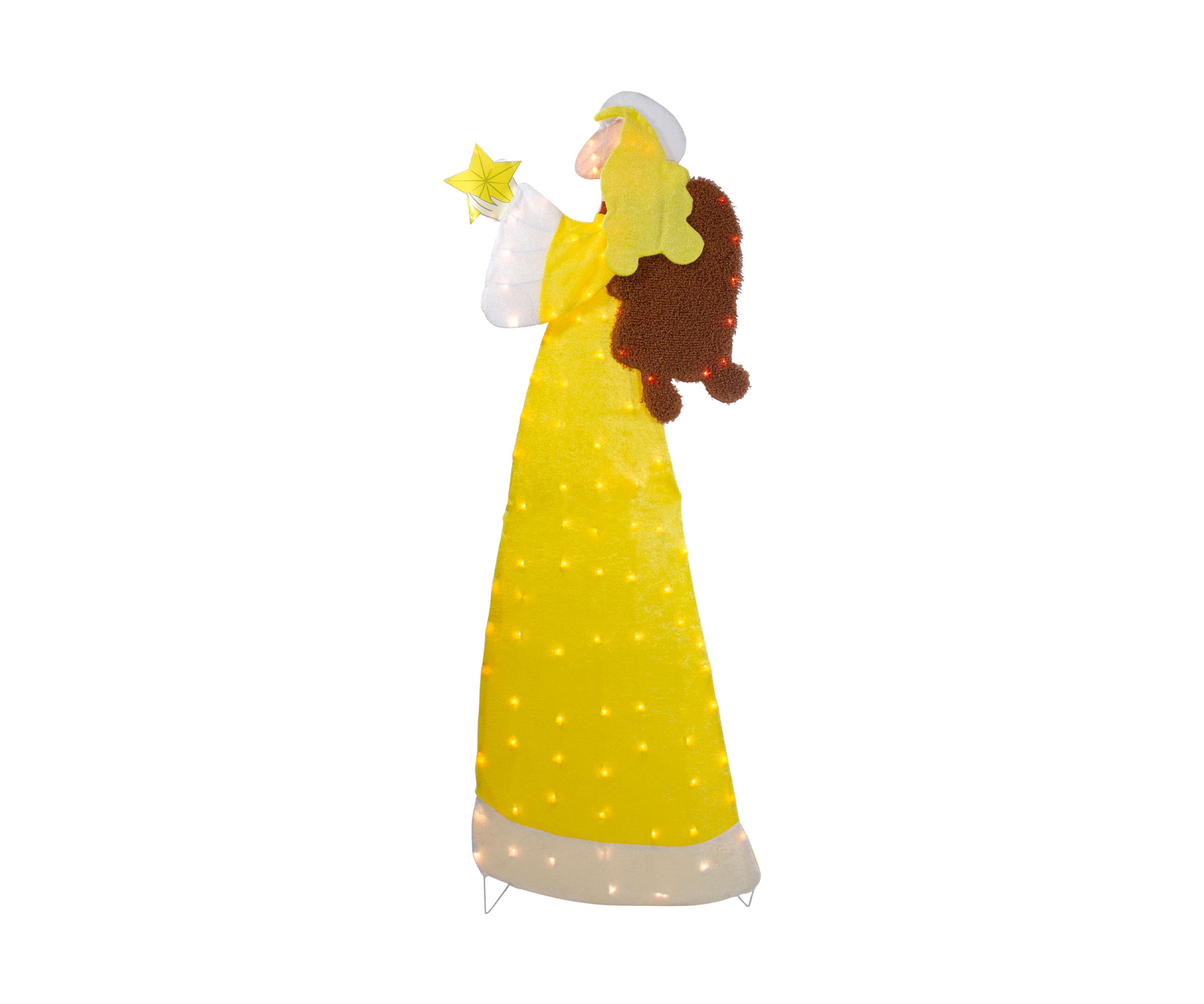 72Inch Lighted 2D Yellow Chenille Angel Outdoor Christmas Decoration
