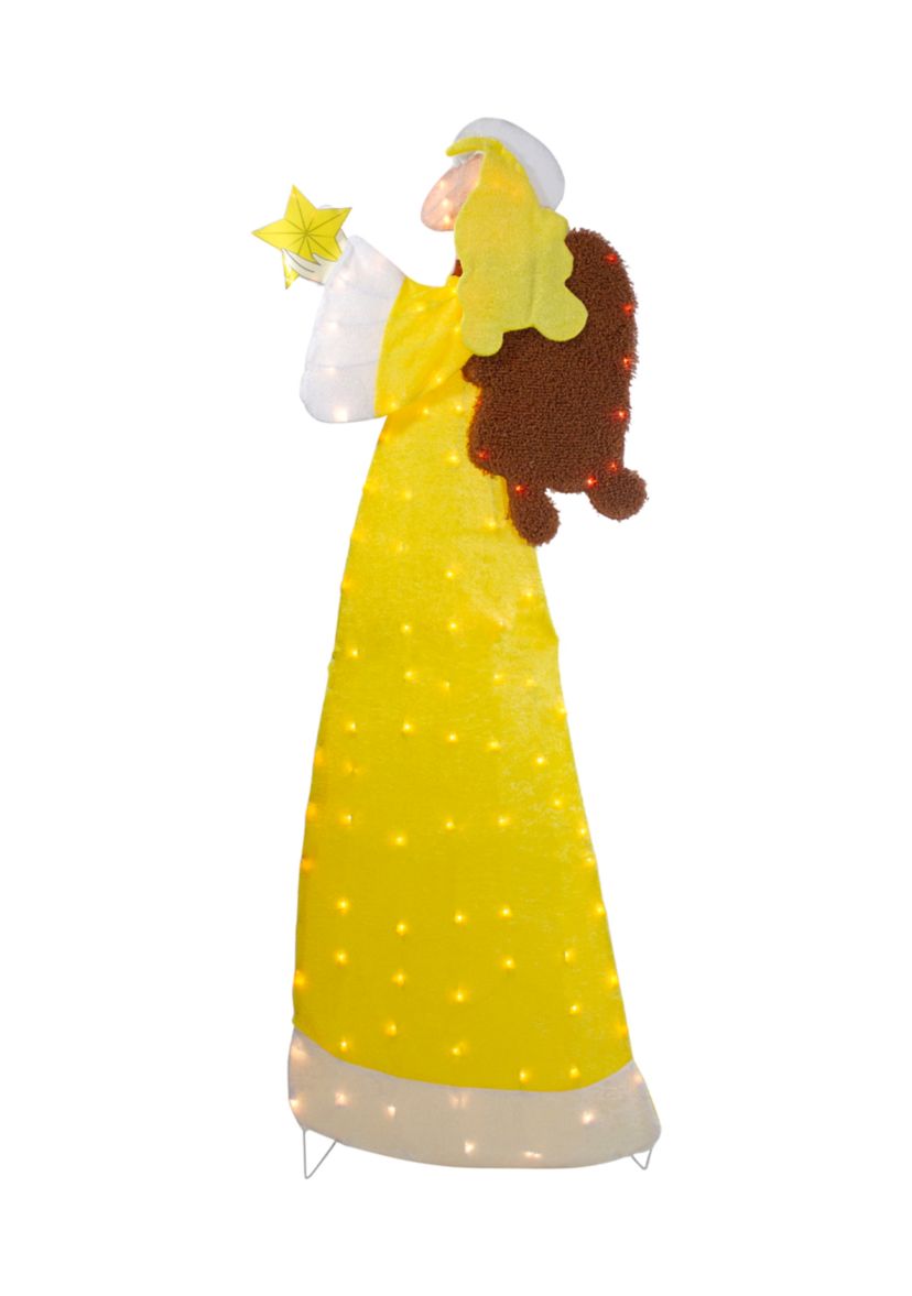 72Inch Lighted 2D Yellow Chenille Angel Outdoor Christmas Decoration