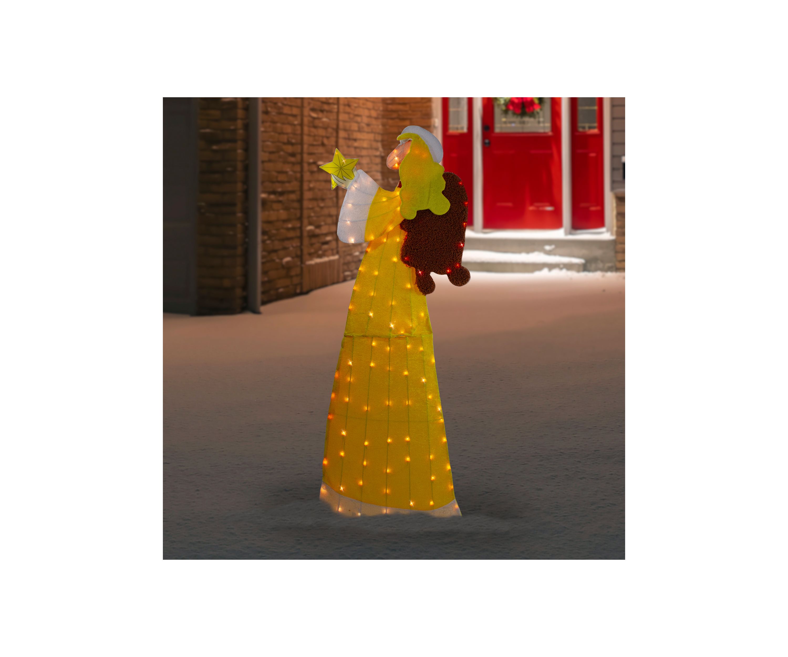 72Inch Lighted 2D Yellow Chenille Angel Outdoor Christmas Decoration