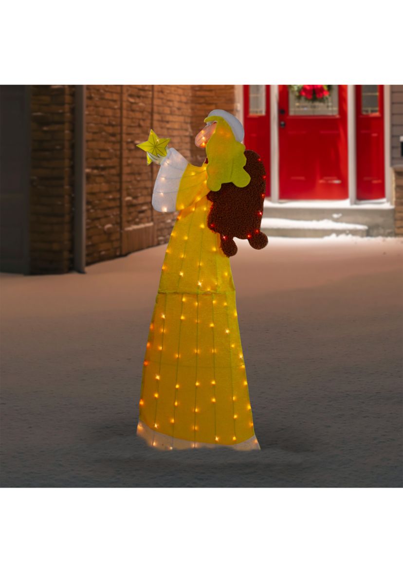 72Inch Lighted 2D Yellow Chenille Angel Outdoor Christmas Decoration
