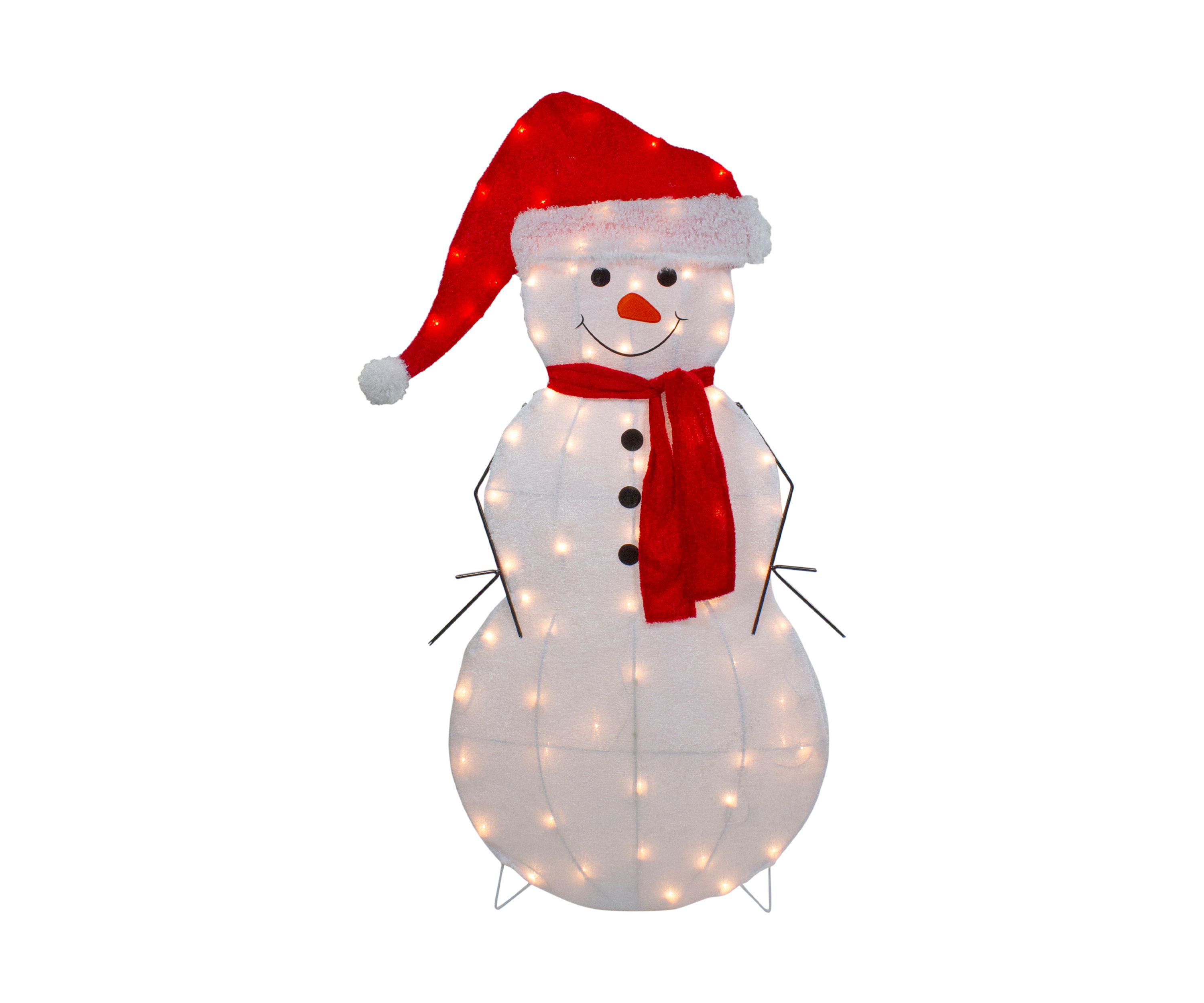 42Inch Lighted 2D Chenille Snowman in Santa Hat Outdoor Christmas Decoration