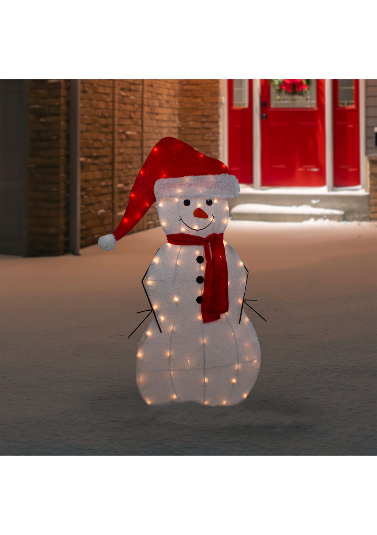 42Inch Lighted 2D Chenille Snowman in Santa Hat Outdoor Christmas Decoration