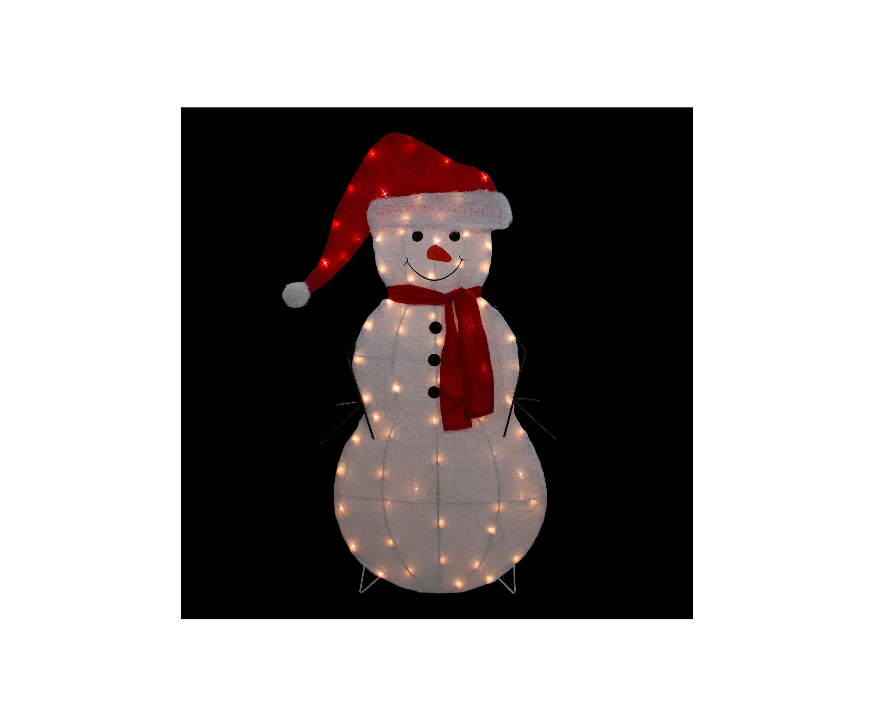 42Inch Lighted 2D Chenille Snowman in Santa Hat Outdoor Christmas Decoration