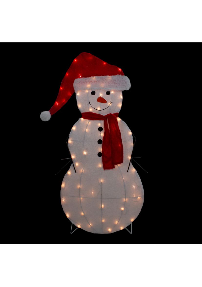 42Inch Lighted 2D Chenille Snowman in Santa Hat Outdoor Christmas Decoration