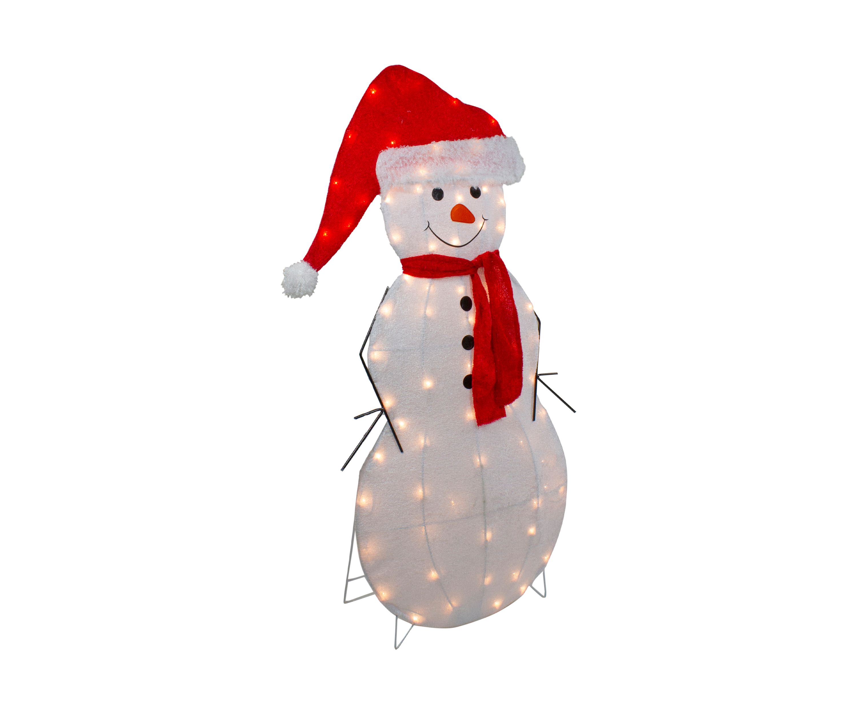 42Inch Lighted 2D Chenille Snowman in Santa Hat Outdoor Christmas Decoration