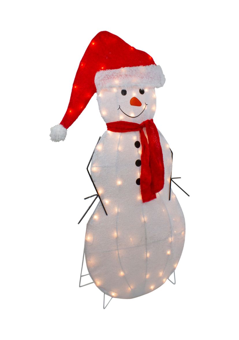 42Inch Lighted 2D Chenille Snowman in Santa Hat Outdoor Christmas Decoration