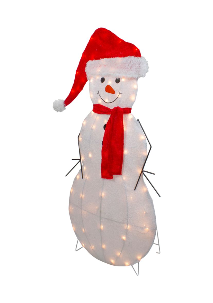 42Inch Lighted 2D Chenille Snowman in Santa Hat Outdoor Christmas Decoration