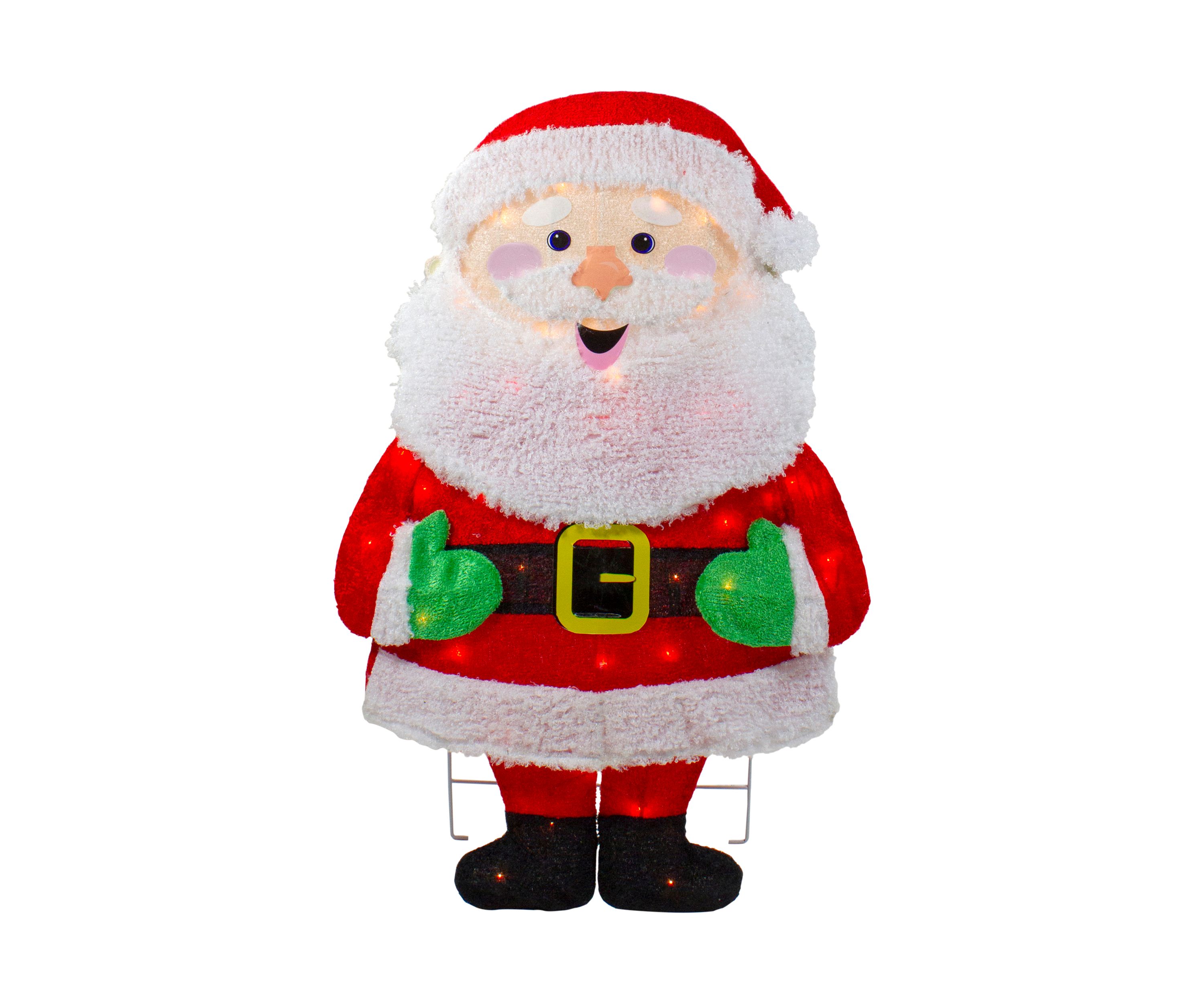 32Inch Lighted 2D Chenille Santa Outdoor Christmas Decoration