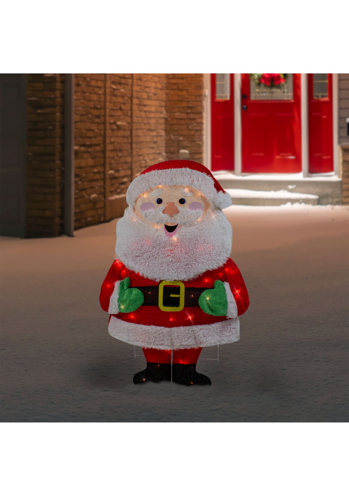 32Inch Lighted 2D Chenille Santa Outdoor Christmas Decoration