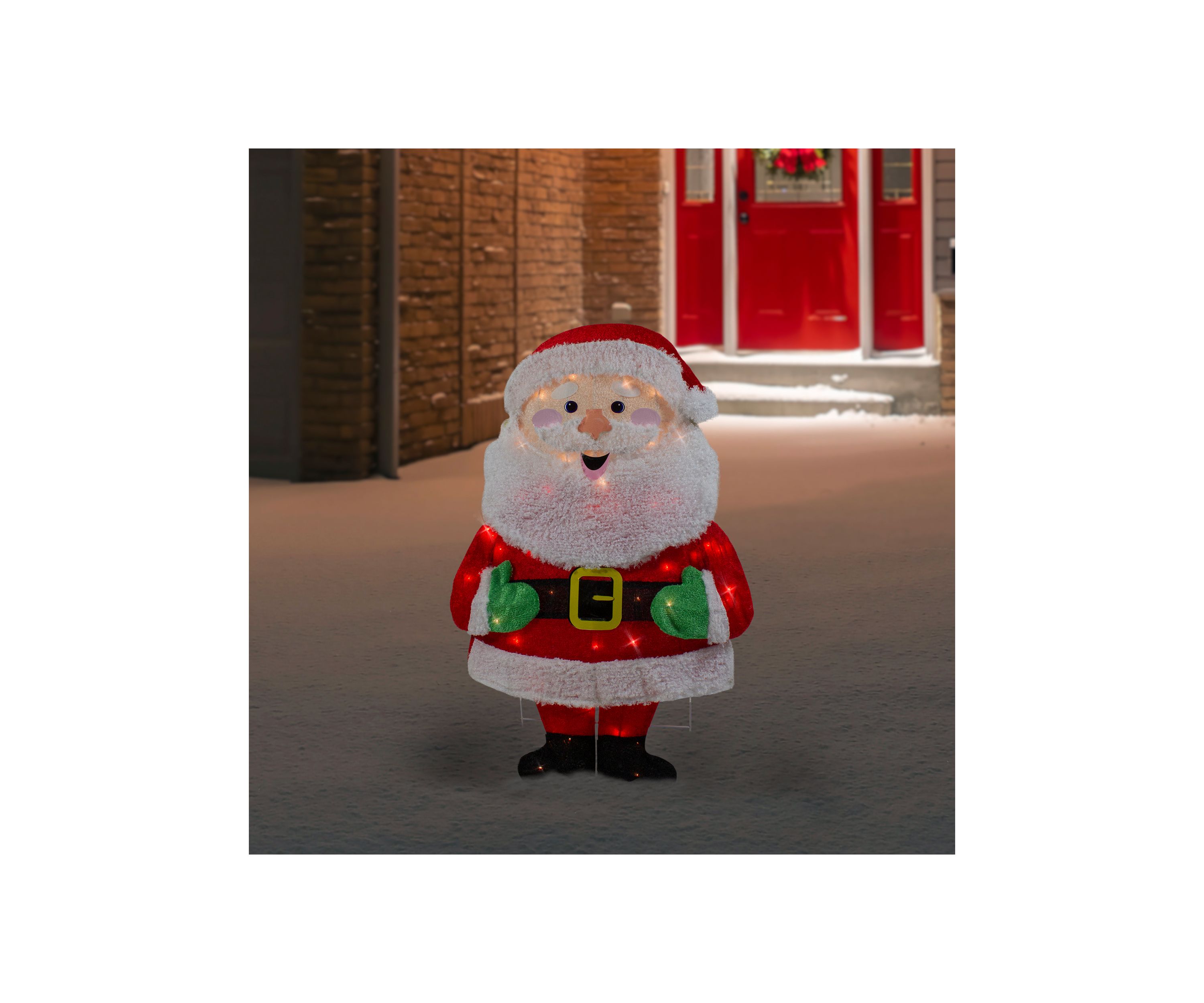 32Inch Lighted 2D Chenille Santa Outdoor Christmas Decoration