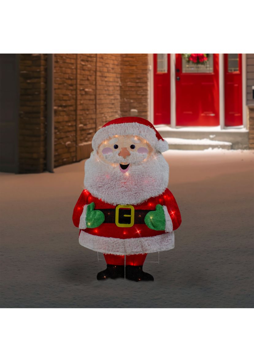 32Inch Lighted 2D Chenille Santa Outdoor Christmas Decoration