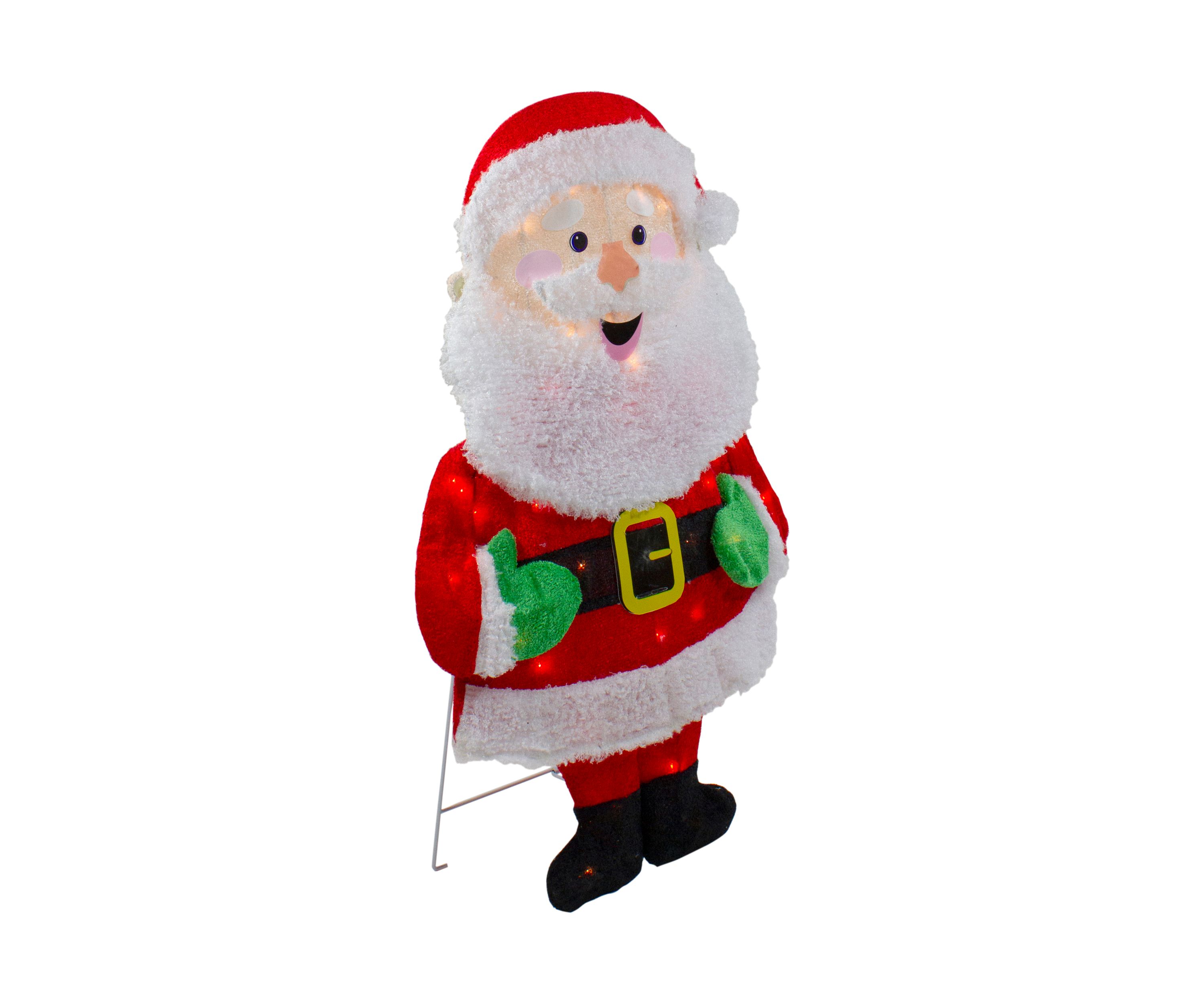 32Inch Lighted 2D Chenille Santa Outdoor Christmas Decoration