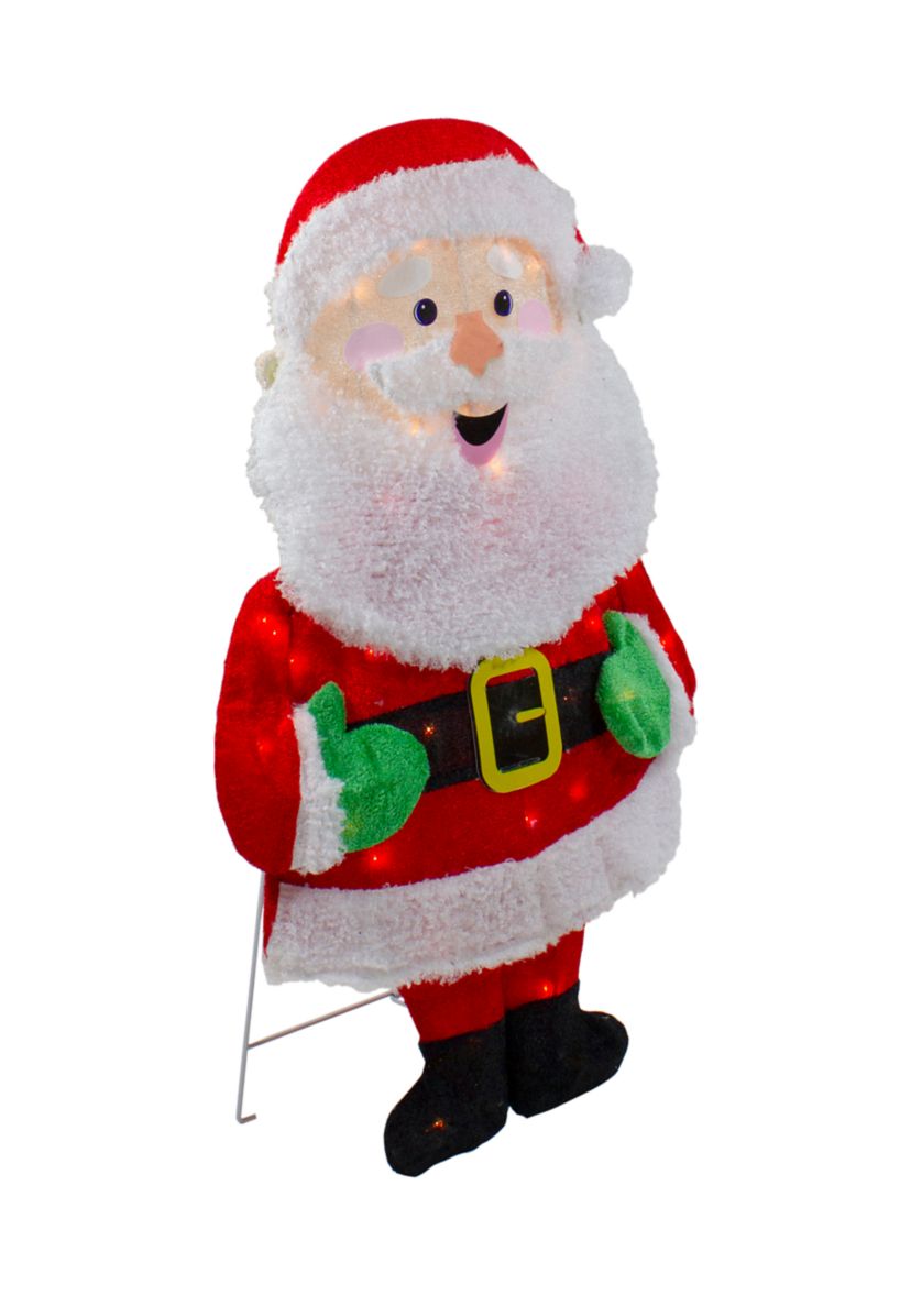 32Inch Lighted 2D Chenille Santa Outdoor Christmas Decoration