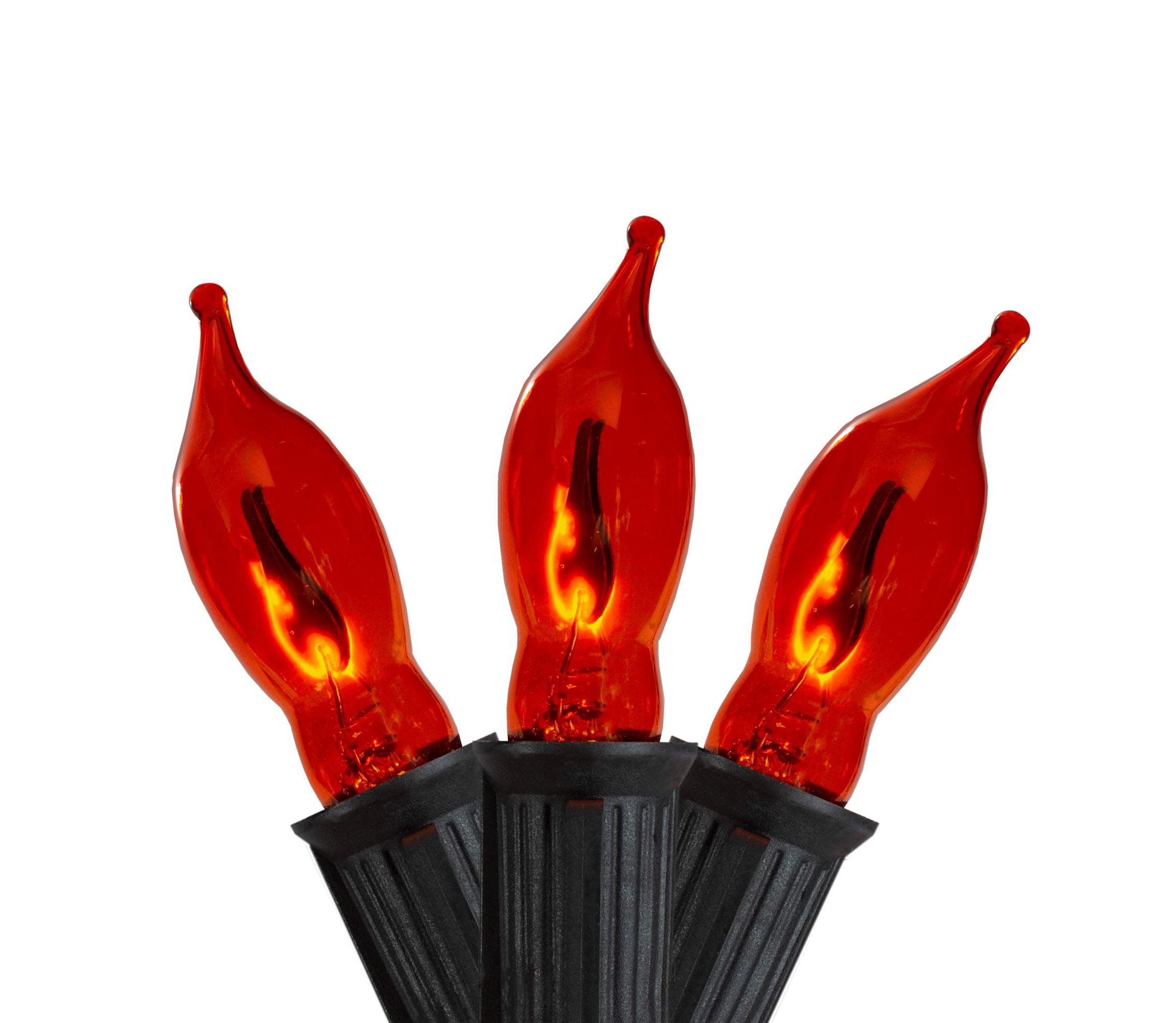 Flickering Flame C7 Christmas Lights - Orange - 9 Black Wire - 10ct
