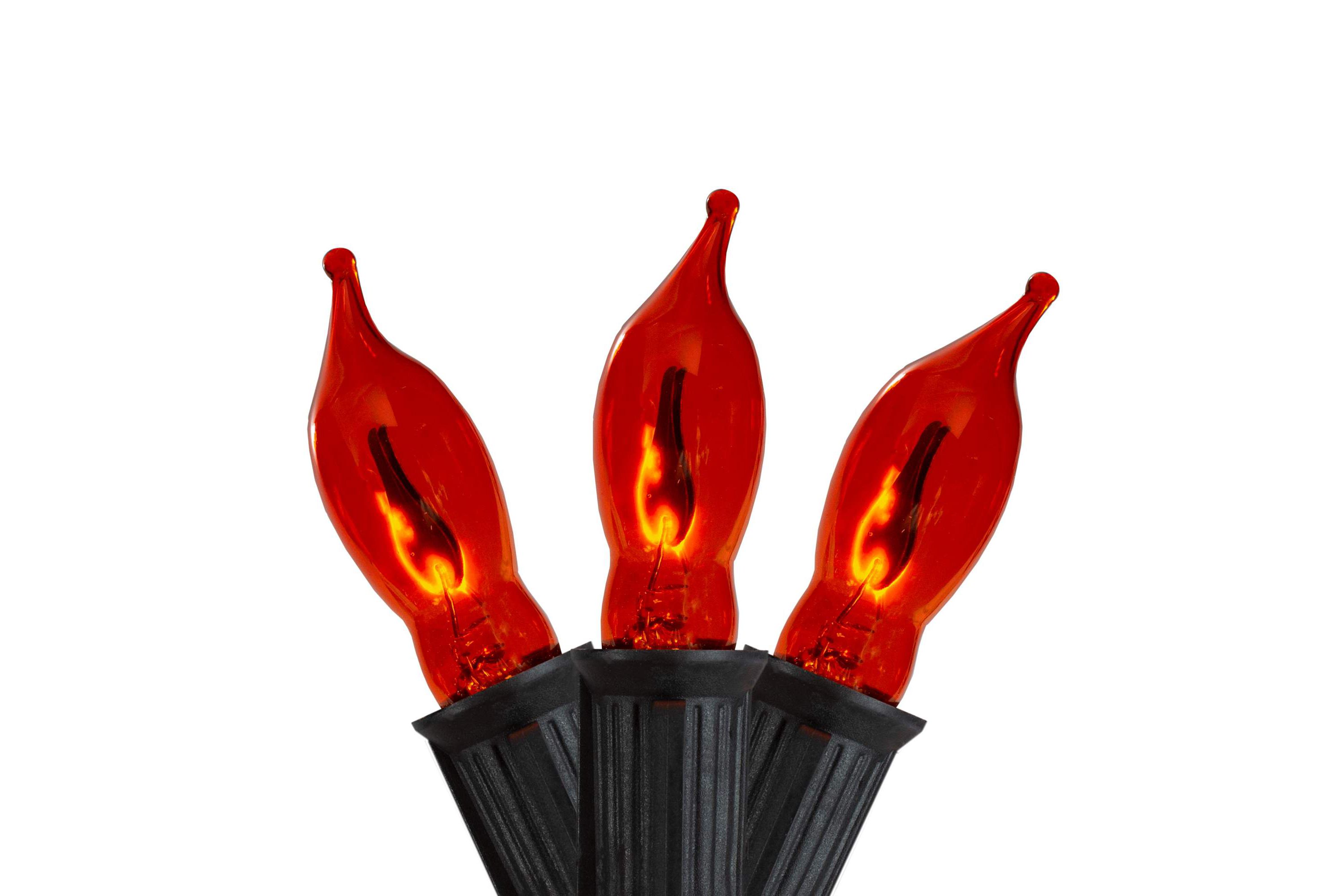 Flickering Flame C7 Christmas Lights - Orange - 9 Black Wire - 10ct