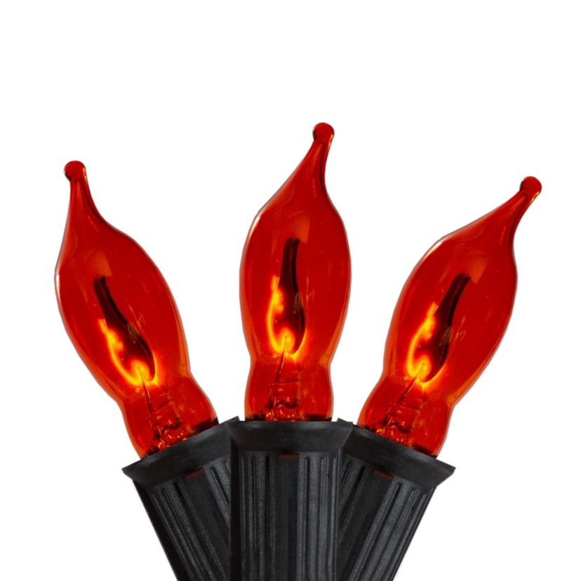 Flickering Flame C7 Christmas Lights - Orange - 9 Black Wire - 10ct