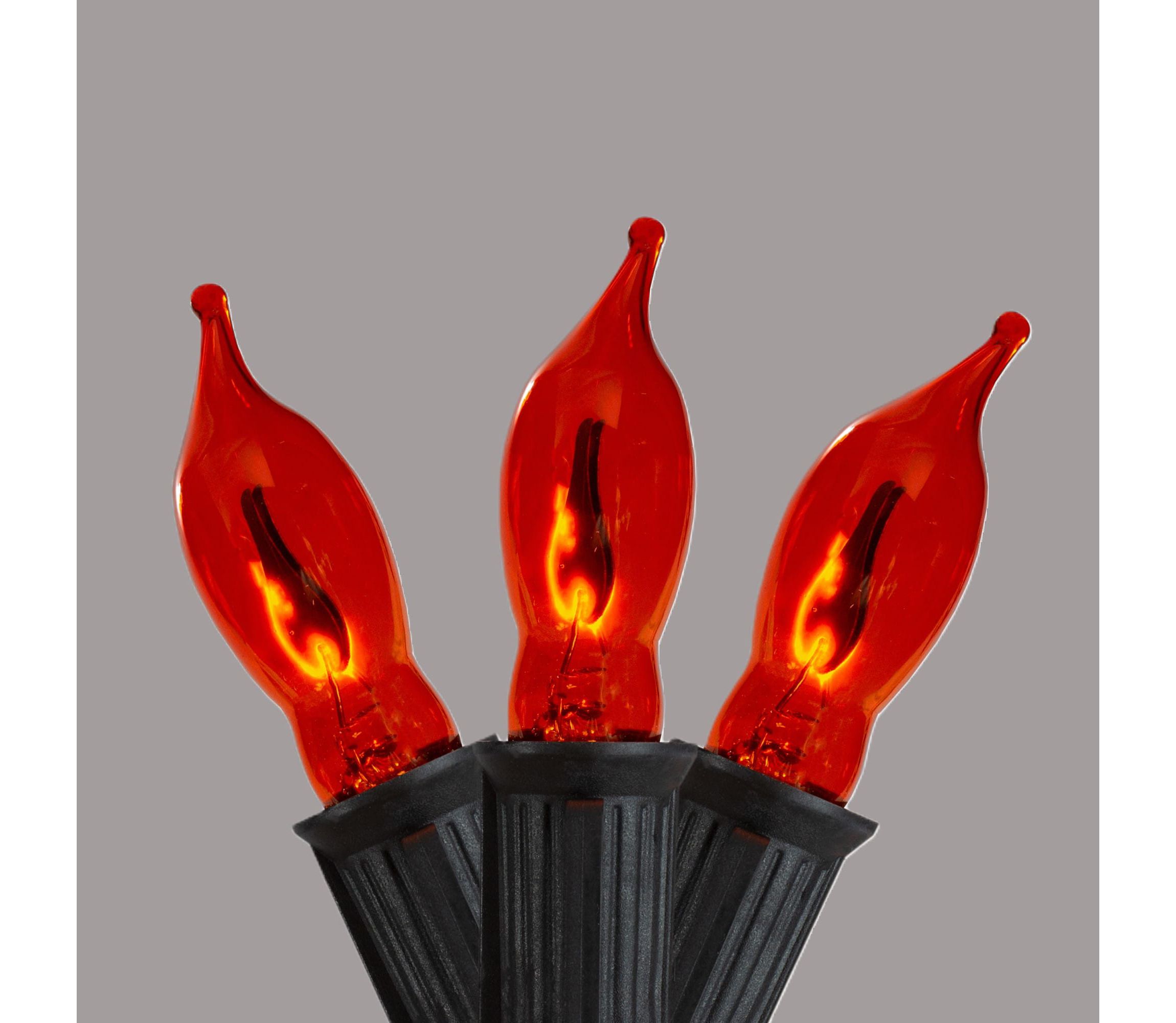 Flickering Flame C7 Christmas Lights - Orange - 9 Black Wire - 10ct