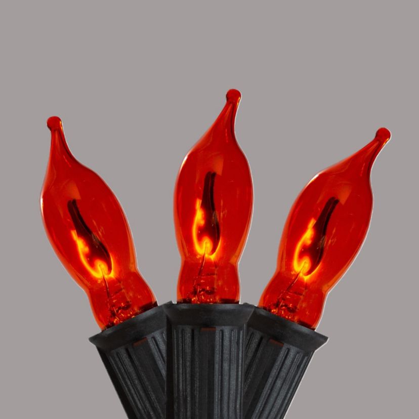 Flickering Flame C7 Christmas Lights - Orange - 9 Black Wire - 10ct