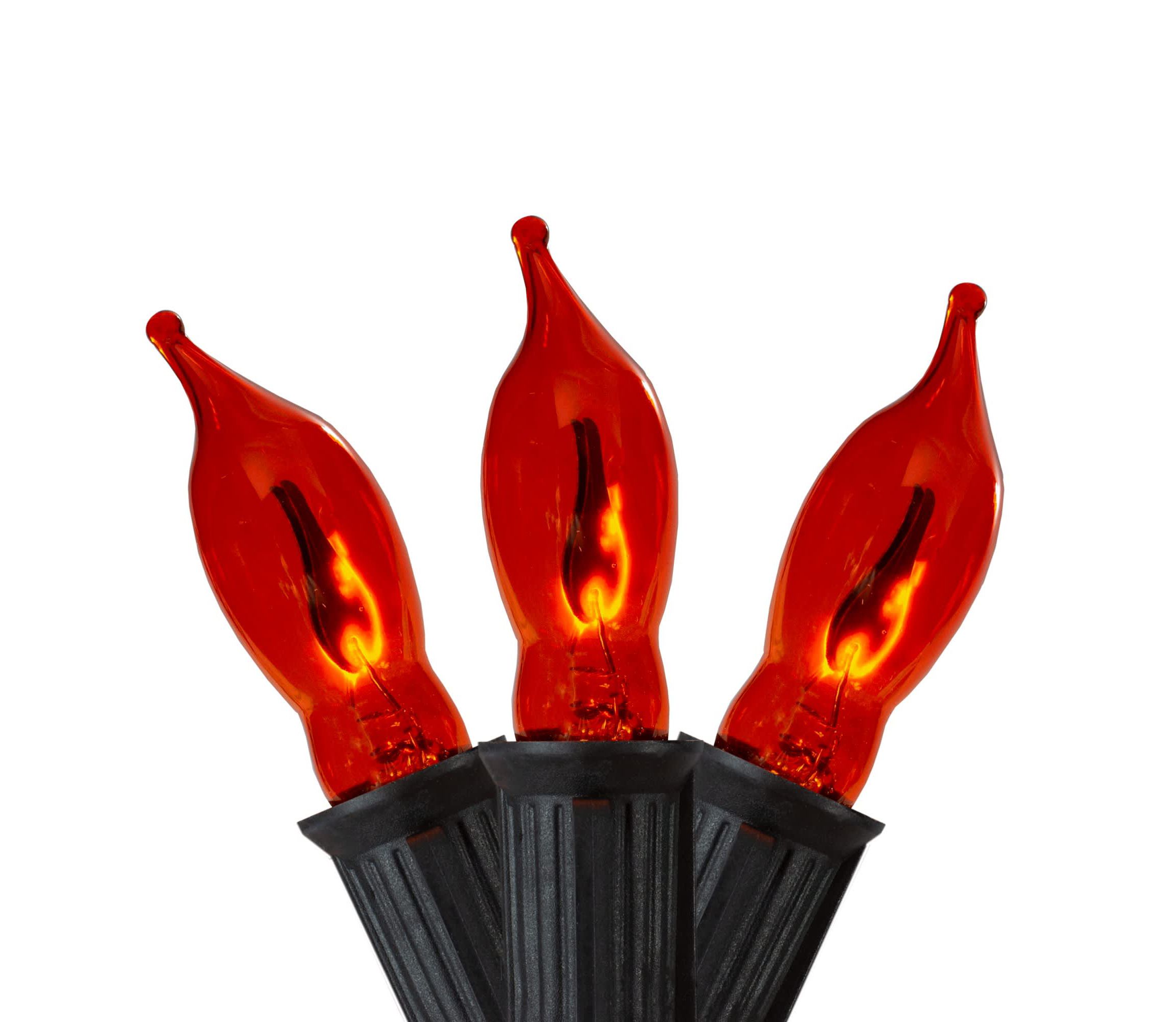 Flickering Flame C7 Christmas Lights - Orange - 9 Black Wire - 10ct