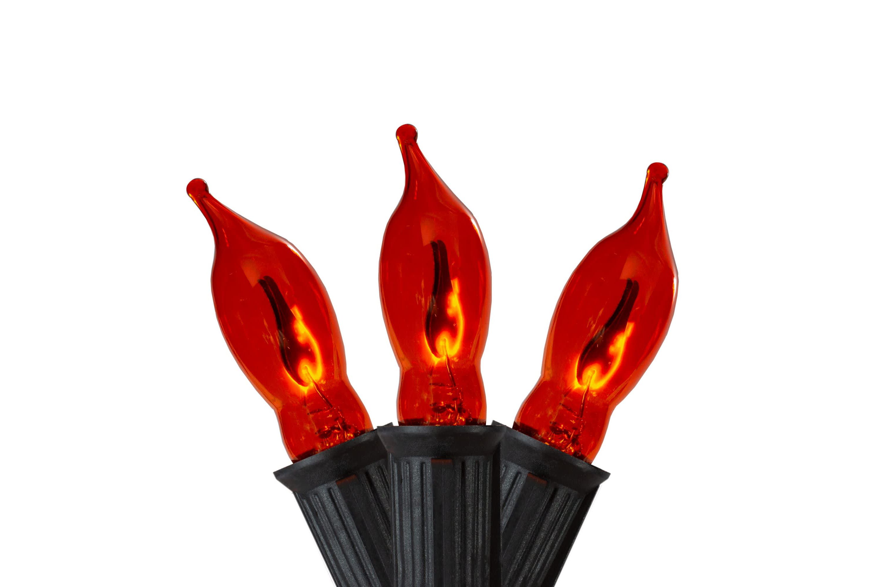 Flickering Flame C7 Christmas Lights - Orange - 9 Black Wire - 10ct