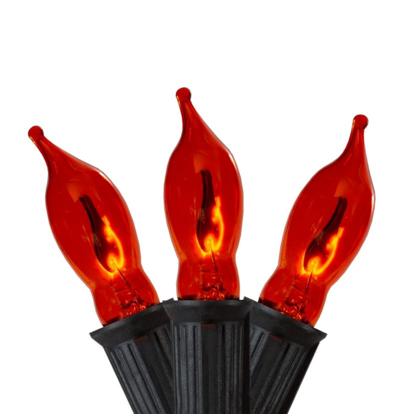 Flickering Flame C7 Christmas Lights - Orange - 9 Black Wire - 10ct