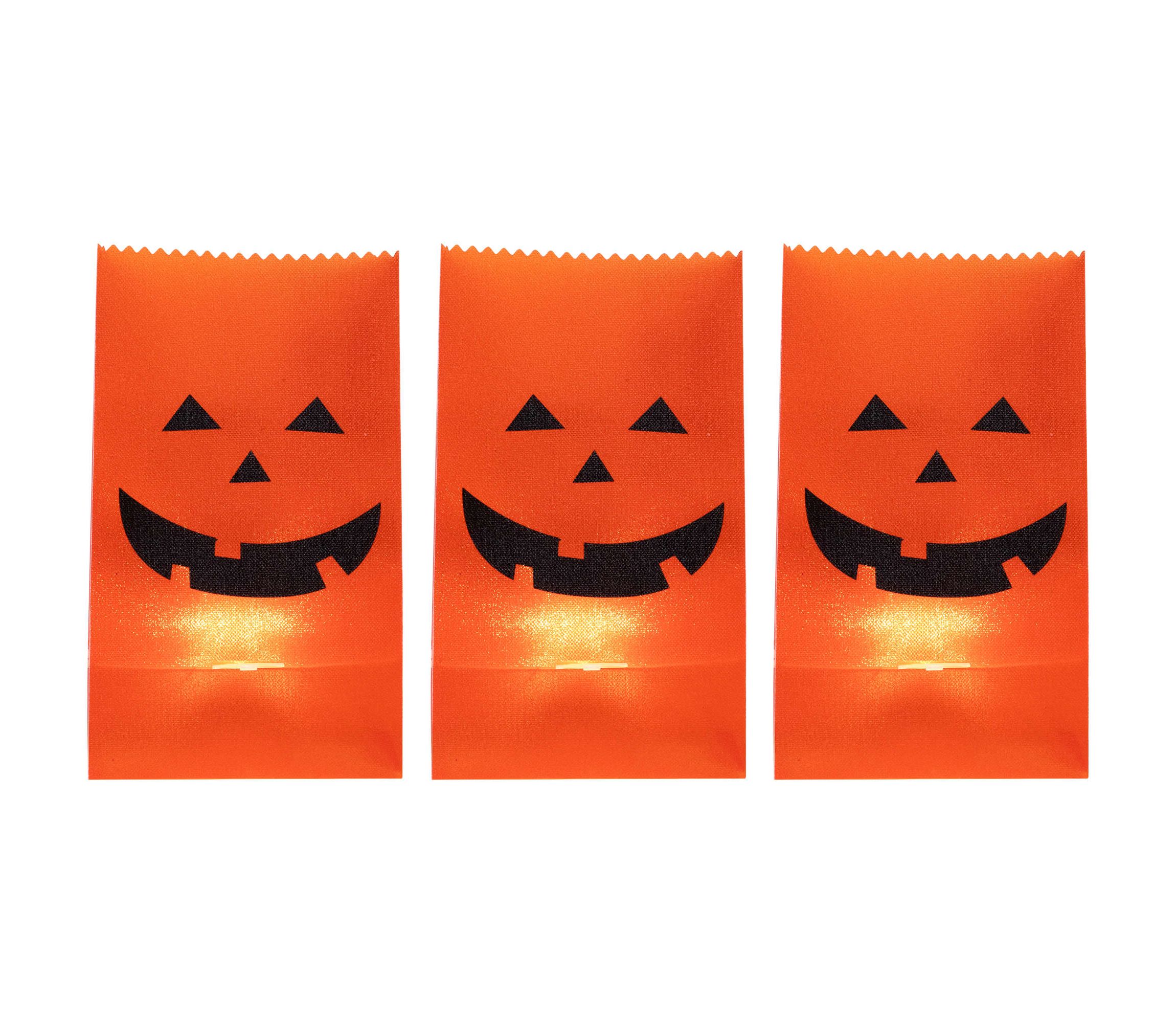 Set of 3 Jack-O-Lantern Halloween Luminary Pathway Markers - 5ft Black Wire