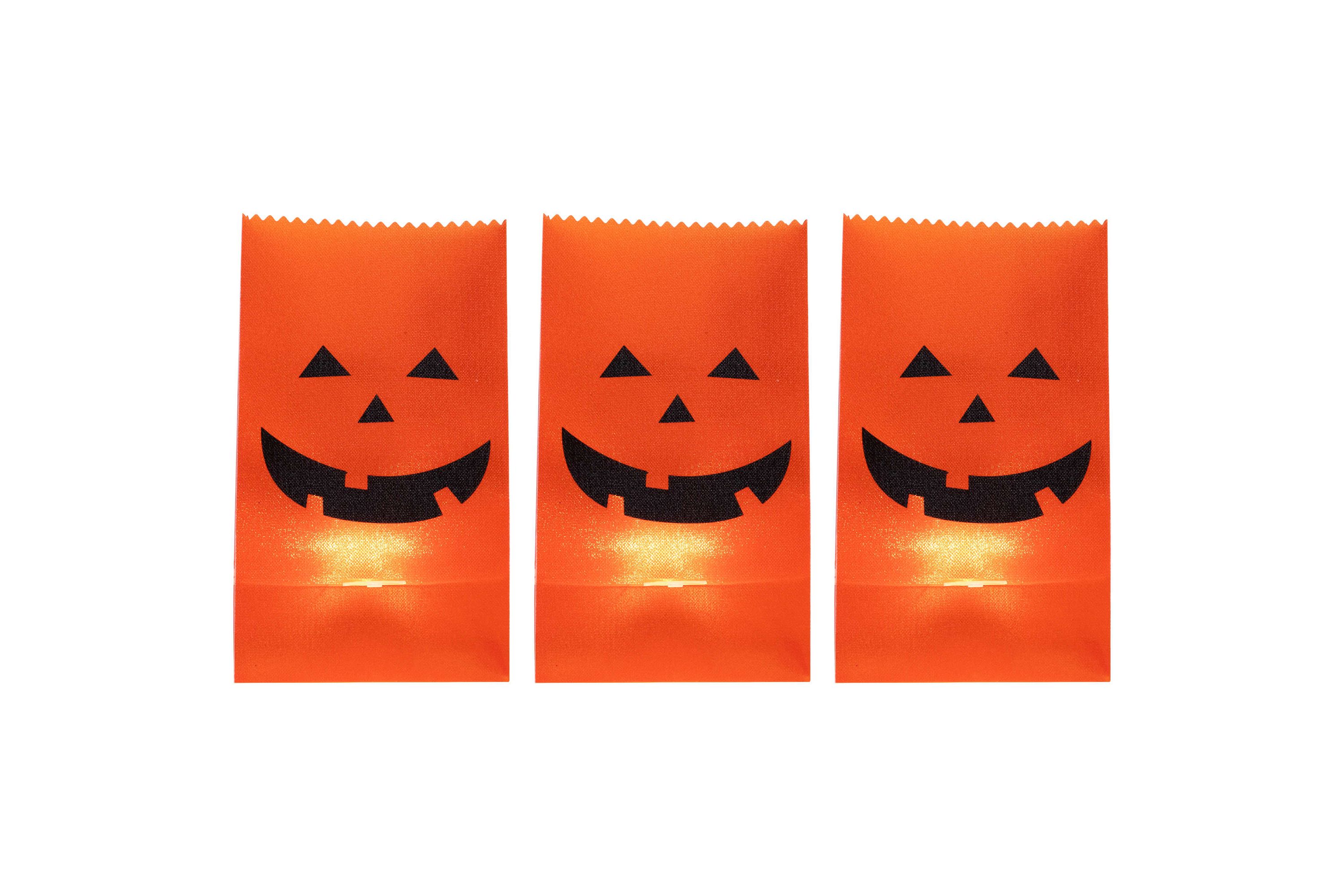 Set of 3 Jack-O-Lantern Halloween Luminary Pathway Markers - 5ft Black Wire