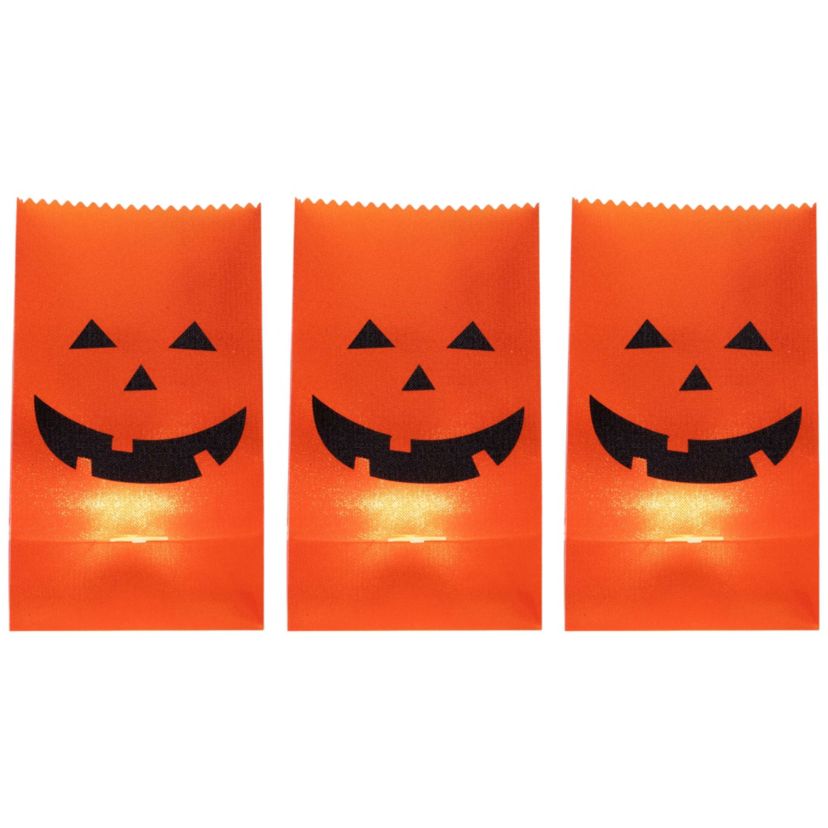 Set of 3 Jack-O-Lantern Halloween Luminary Pathway Markers - 5ft Black Wire