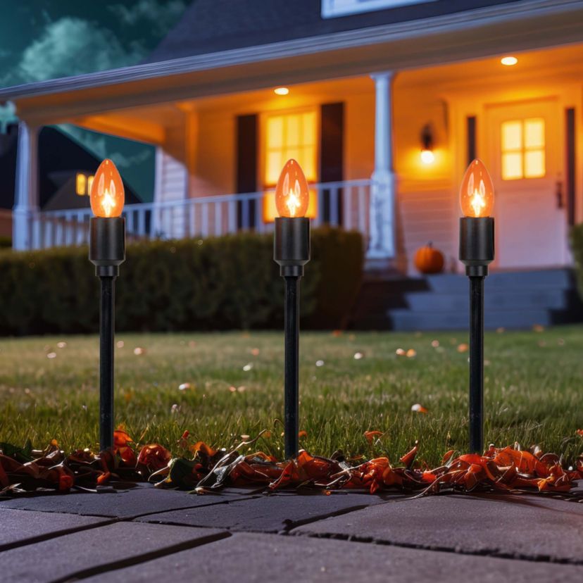 C9 Halloween Pathway Markers - Orange - 8.75 Black Wire - Set of 10