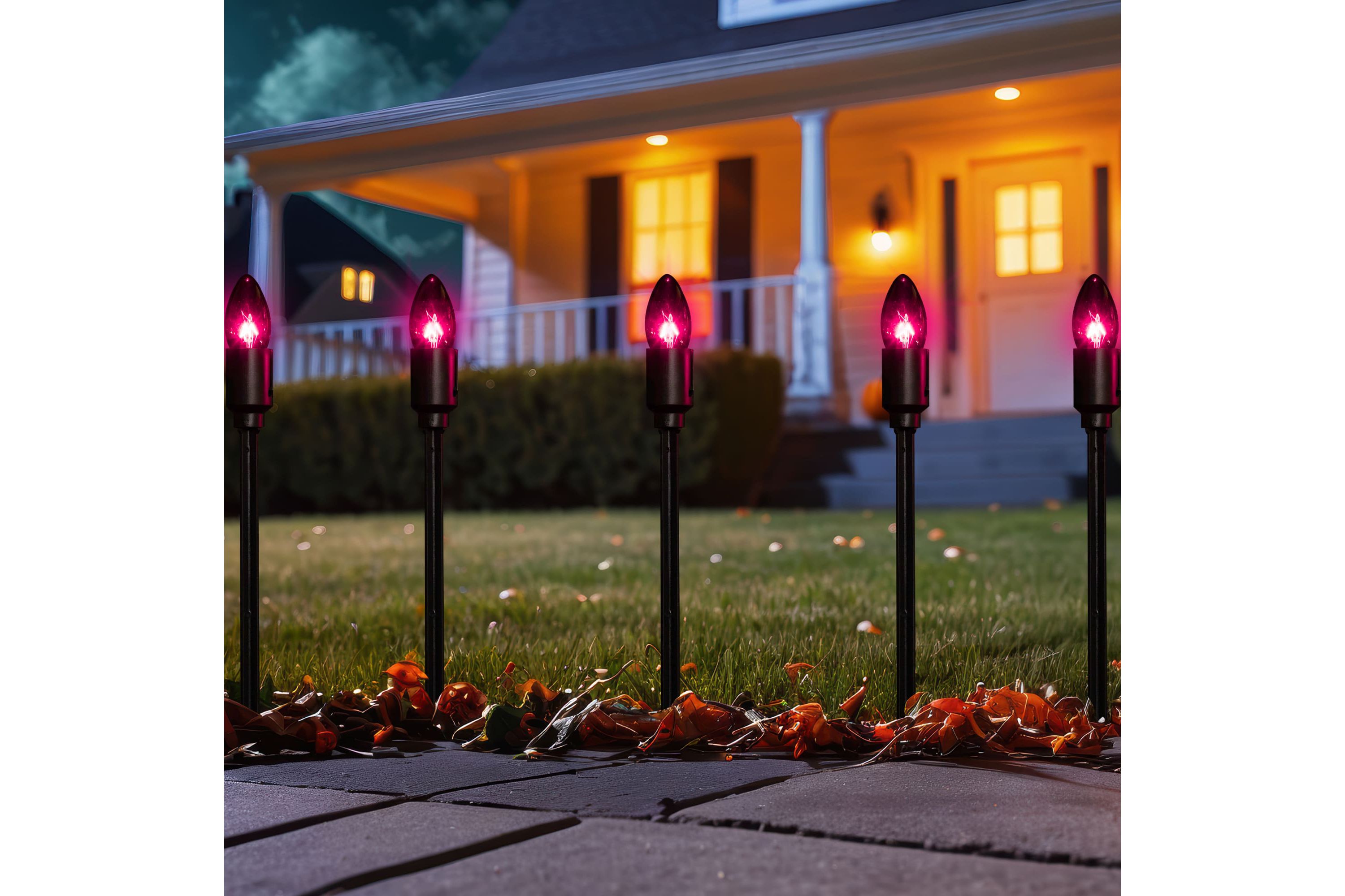 C9 Bulb Halloween Pathway Markers - Purple - 8.75 Black Wire - Set of 10