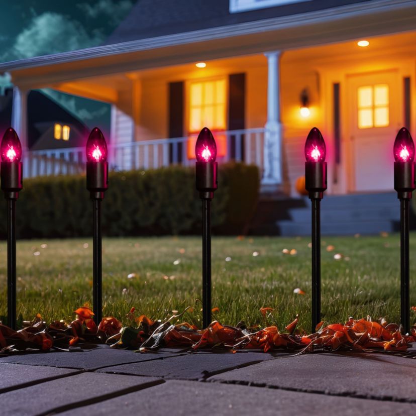 C9 Bulb Halloween Pathway Markers - Purple - 8.75 Black Wire - Set of 10