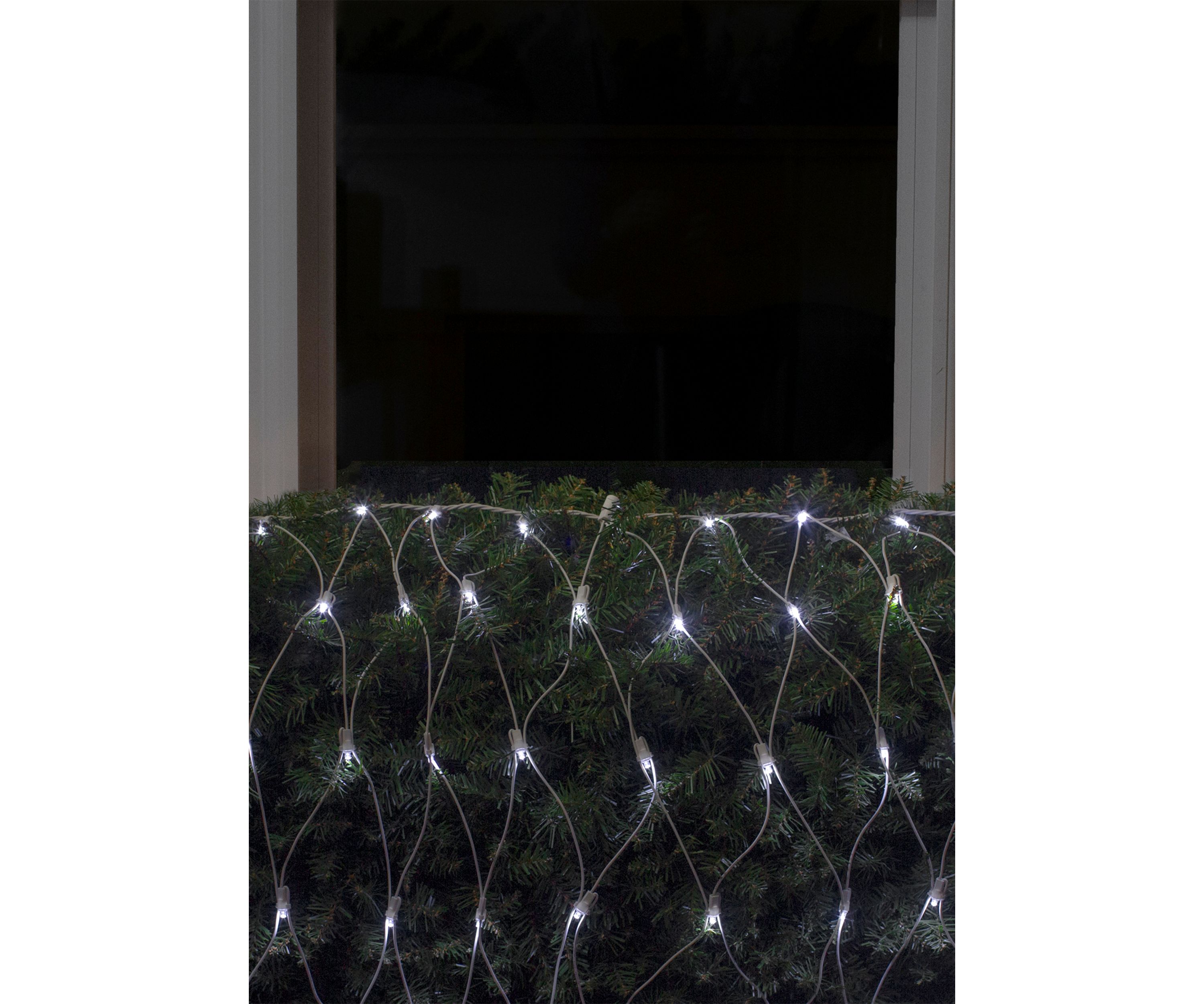 2 x 8 Pure White LED Wide Angle Net Style Column Wrap Christmas Lights  White Wire
