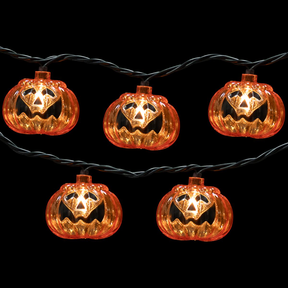 Jack O Lantern Halloween Lights - 7.5 Black Wire - 10ct