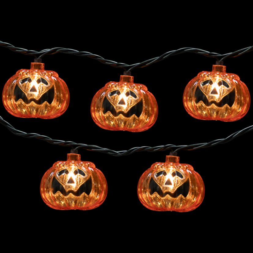 Jack O Lantern Halloween Lights - 7.5 Black Wire - 10ct