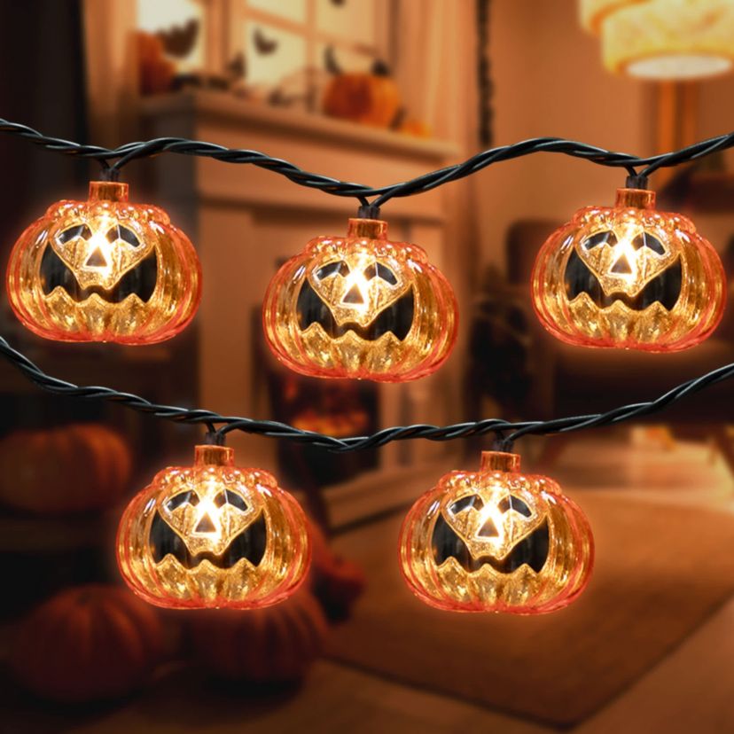 Jack O Lantern Halloween Lights - 7.5 Black Wire - 10ct