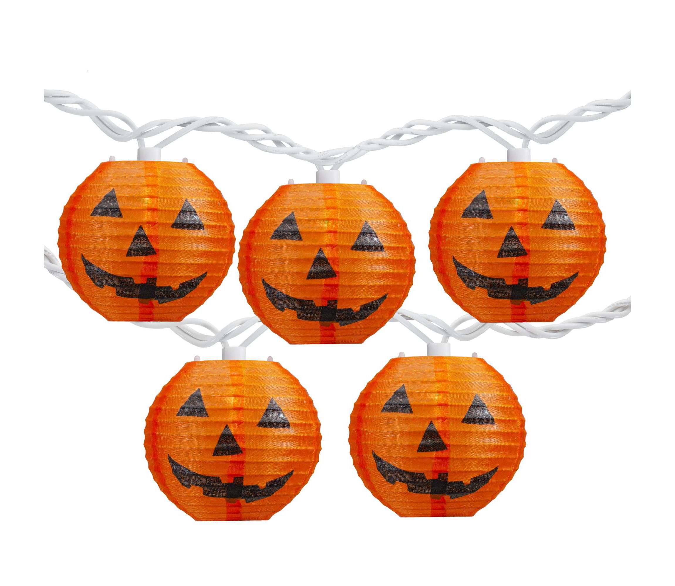 10-Count Orange Jack-O-Lantern Paper Lantern Halloween Lights  8.5ft White Wire