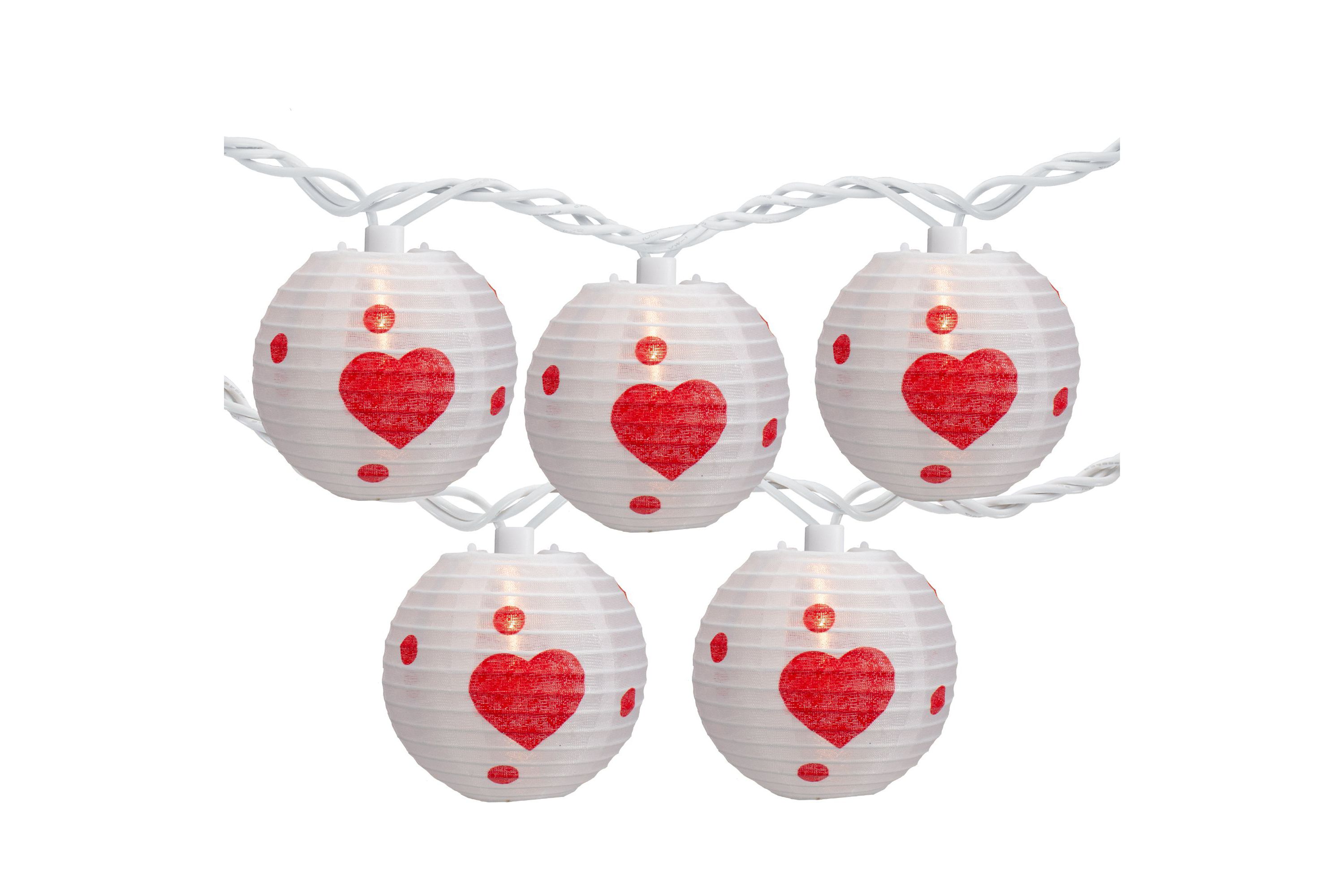 10-Count White and Red Heart Paper Lantern Valentines Day Lights  8.5ft White Wire