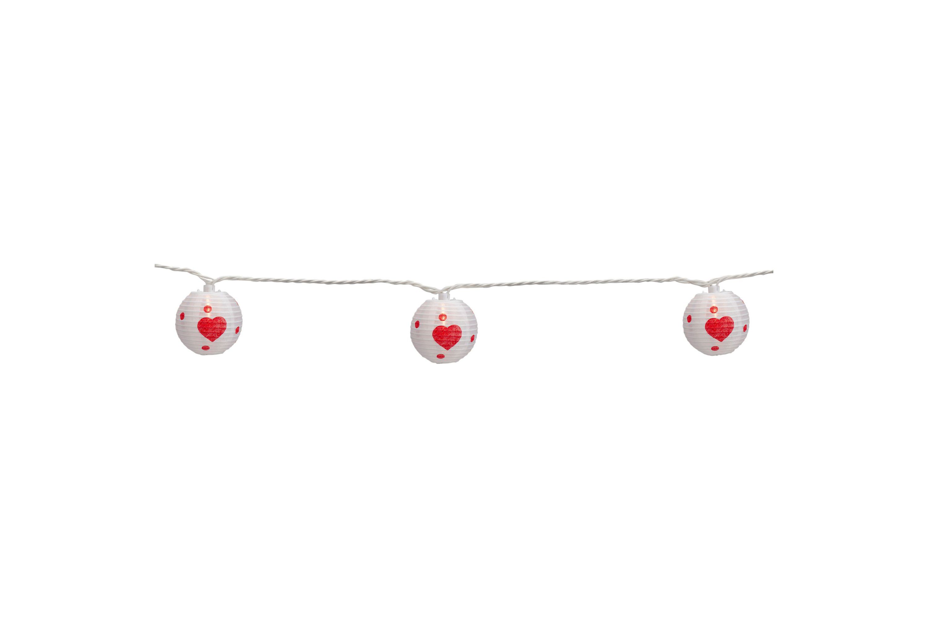 10-Count White and Red Heart Paper Lantern Valentines Day Lights  8.5ft White Wire