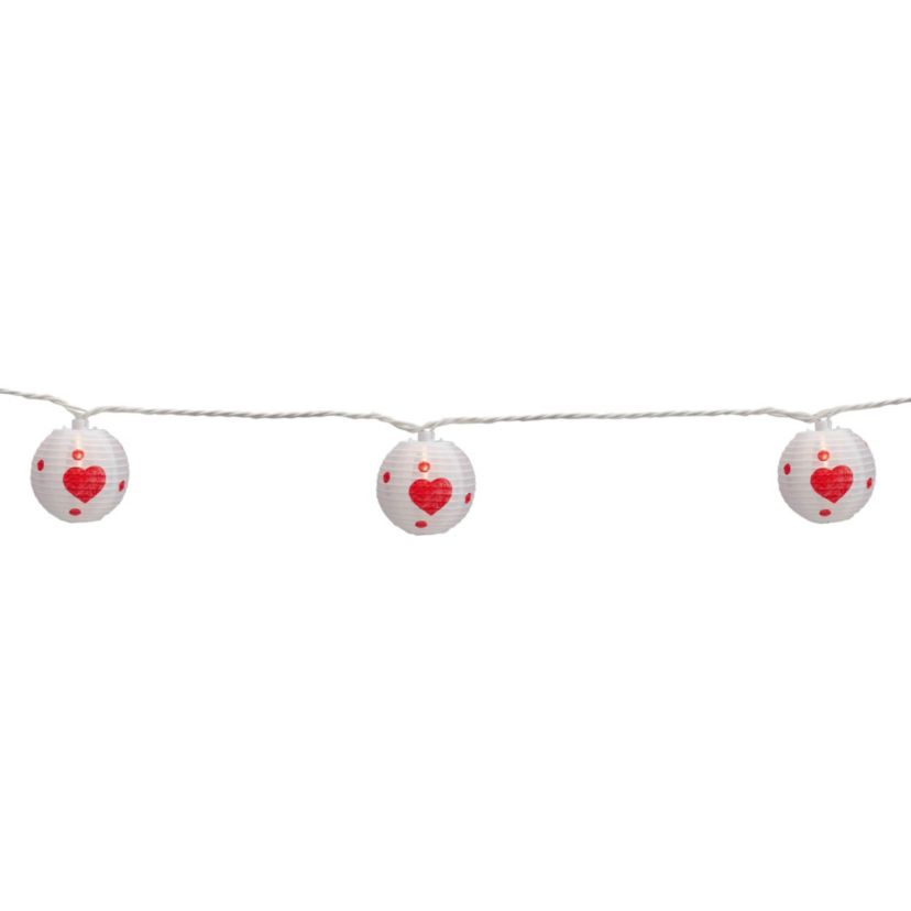 10-Count White and Red Heart Paper Lantern Valentines Day Lights  8.5ft White Wire