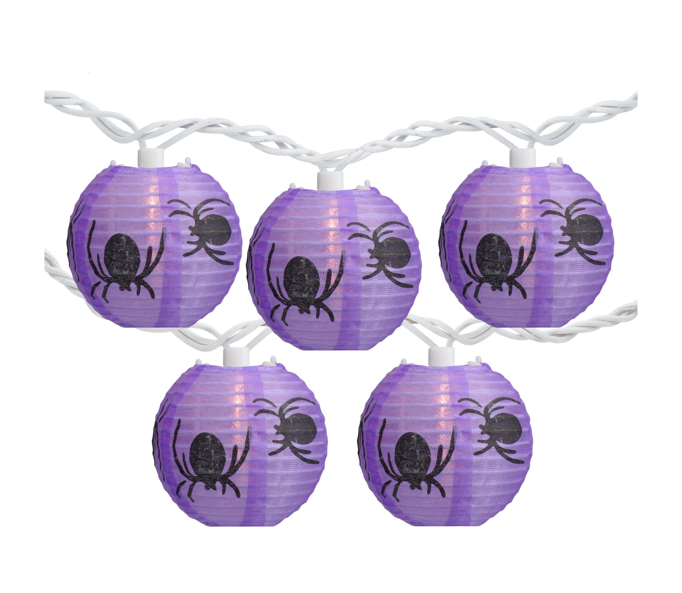 10-Count Purple and Black Spider Paper Lantern Halloween Lights  8.5ft White Wire