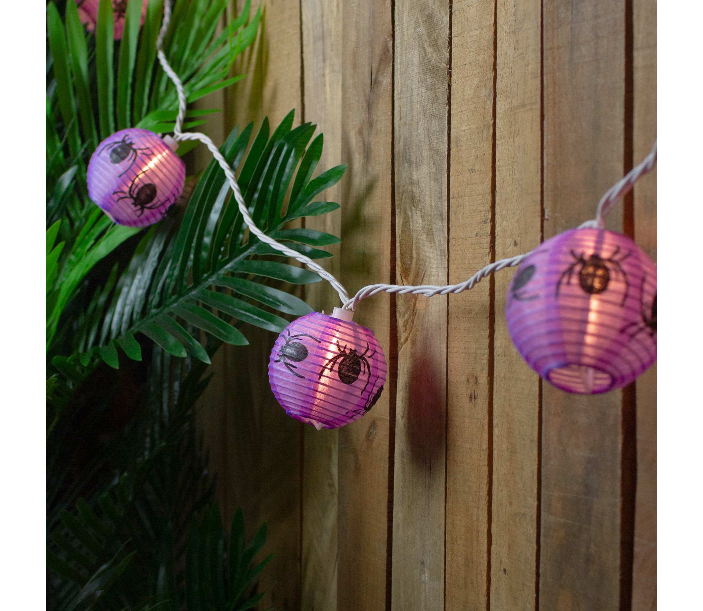 10-Count Purple and Black Spider Paper Lantern Halloween Lights  8.5ft White Wire