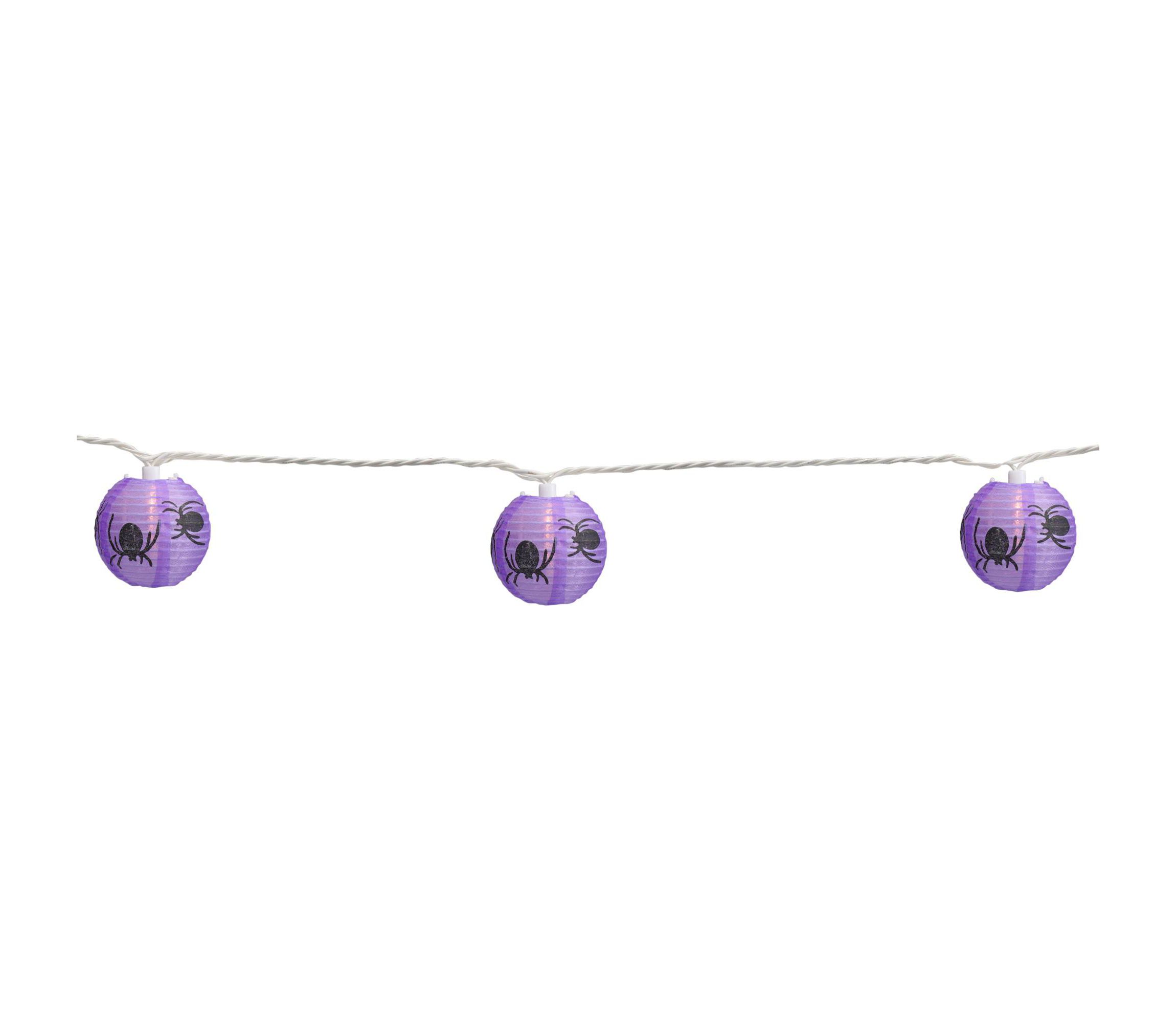 10-Count Purple and Black Spider Paper Lantern Halloween Lights  8.5ft White Wire