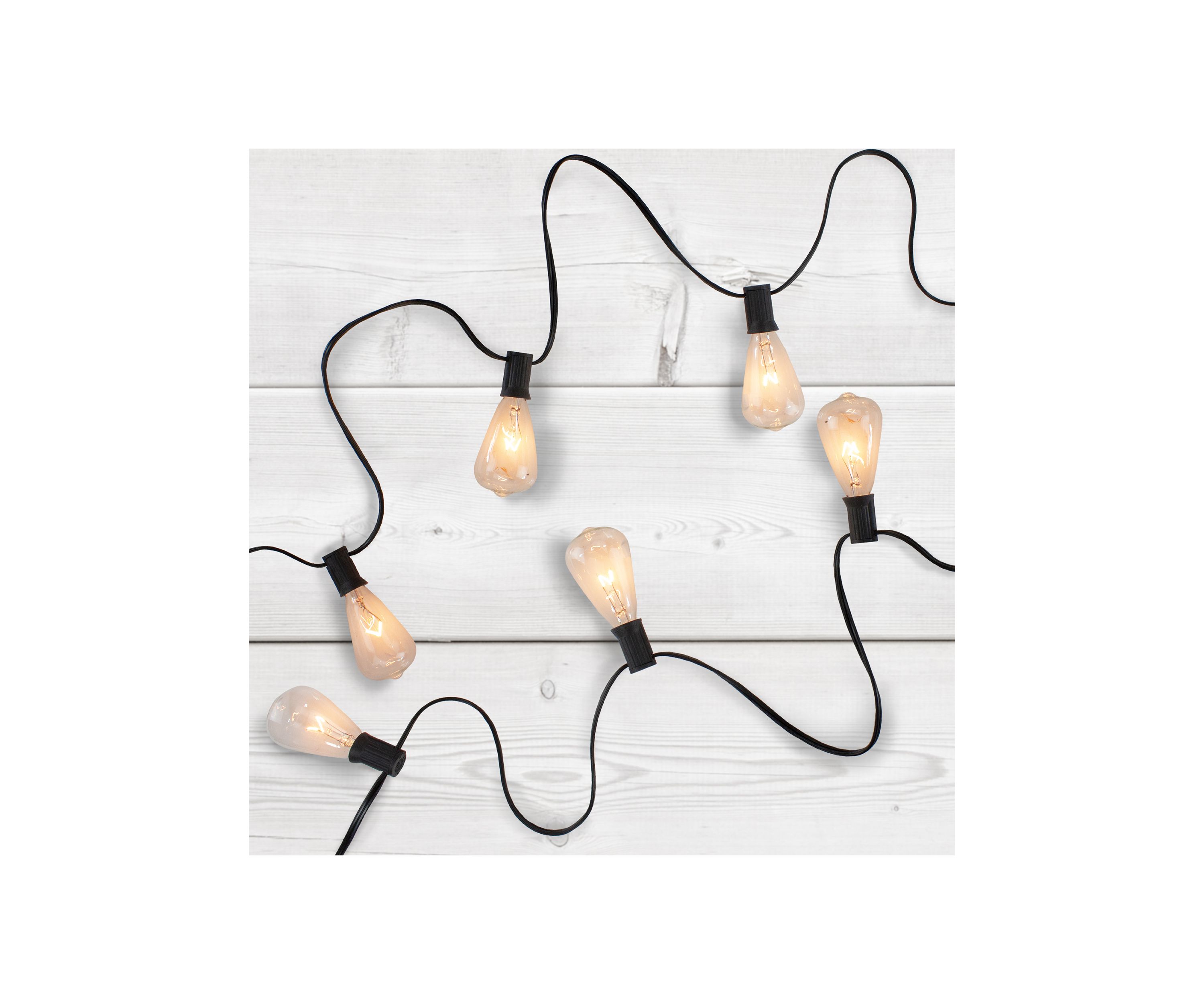 10 Count Clear Edison Glass Christmas Light Set  9ft Black Wire
