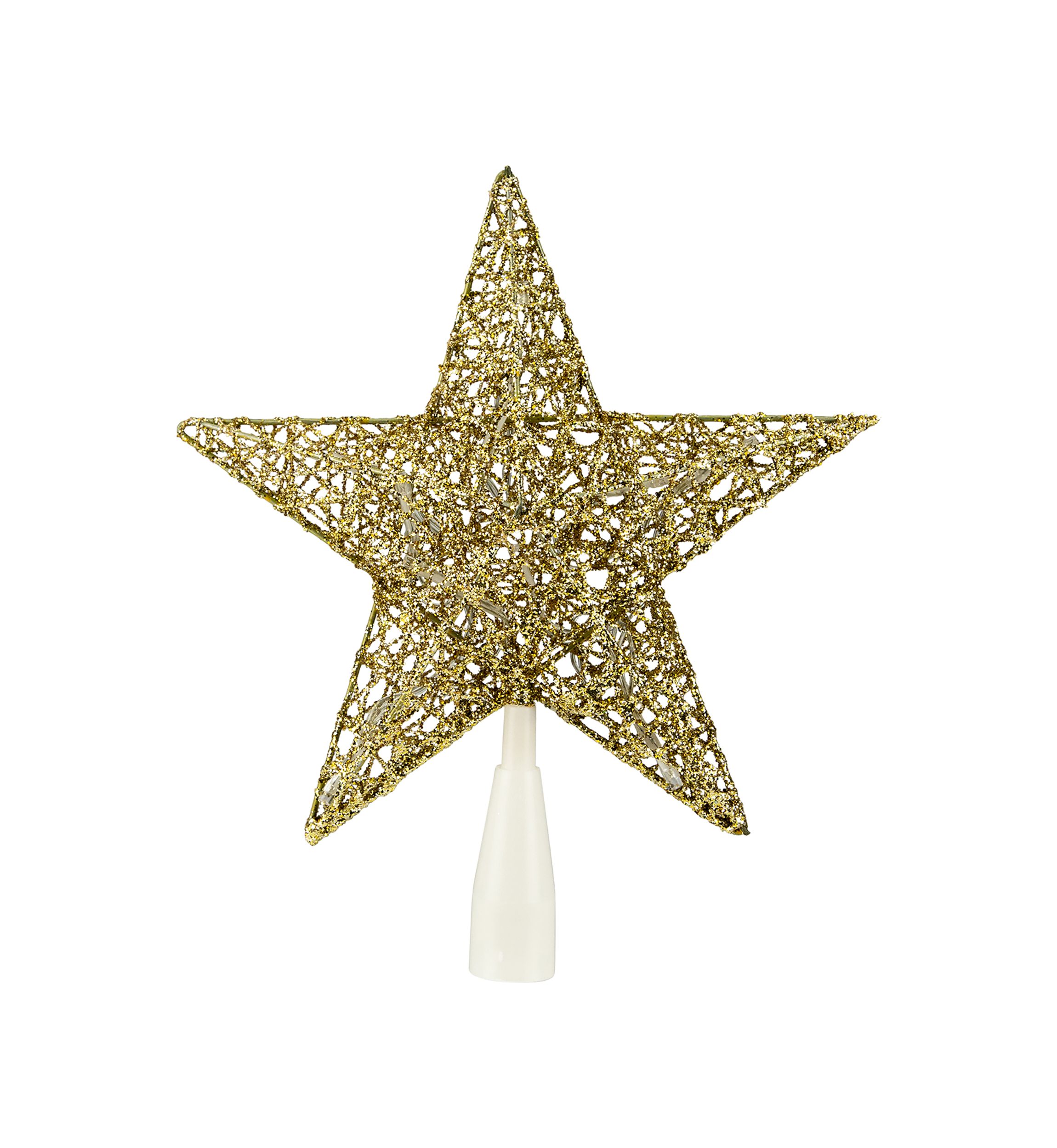 10Inch LED Lighted Gold Glittered Star Christmas Tree Topper  Warm White Lights